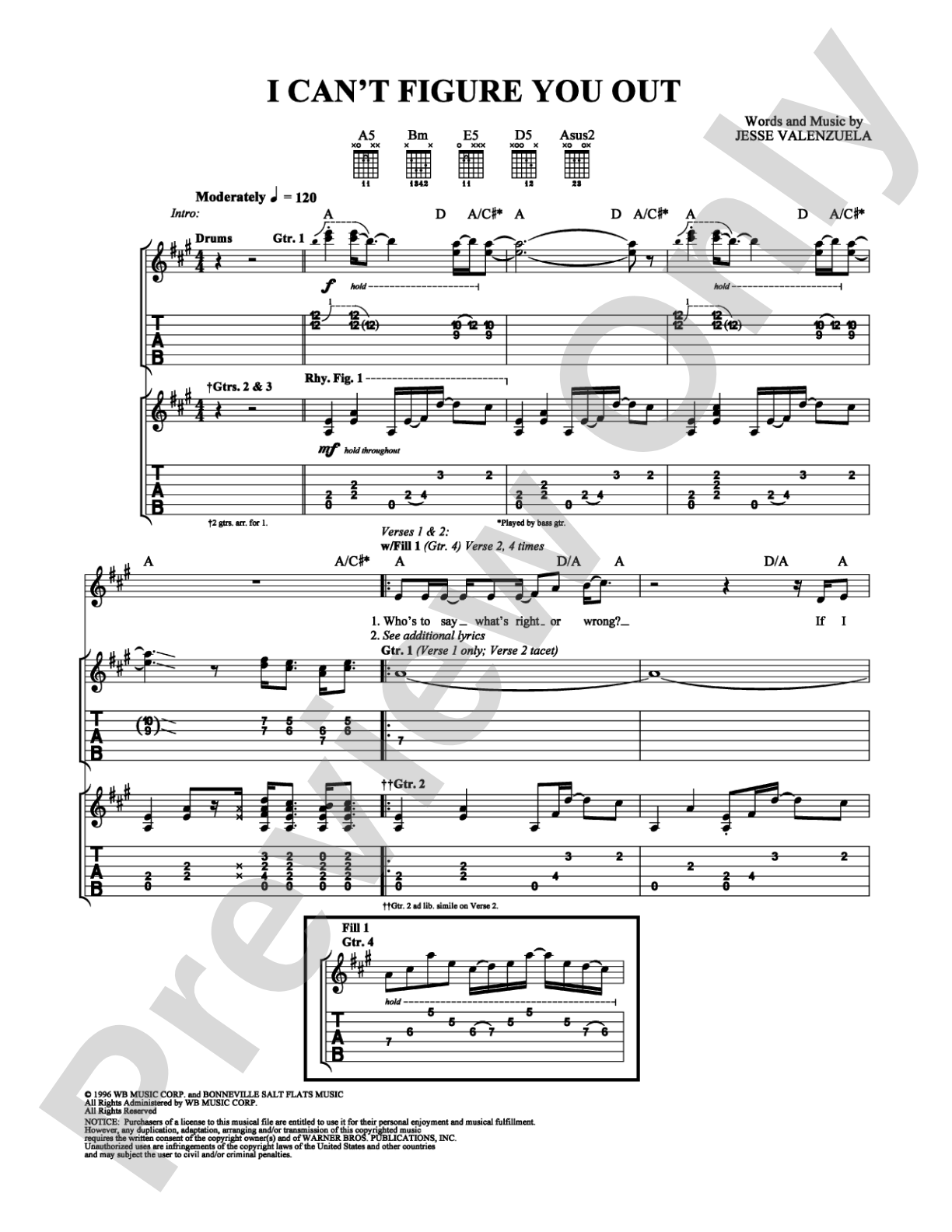 I Can't Figure You Out: Guitar TAB Digital Sheet Music