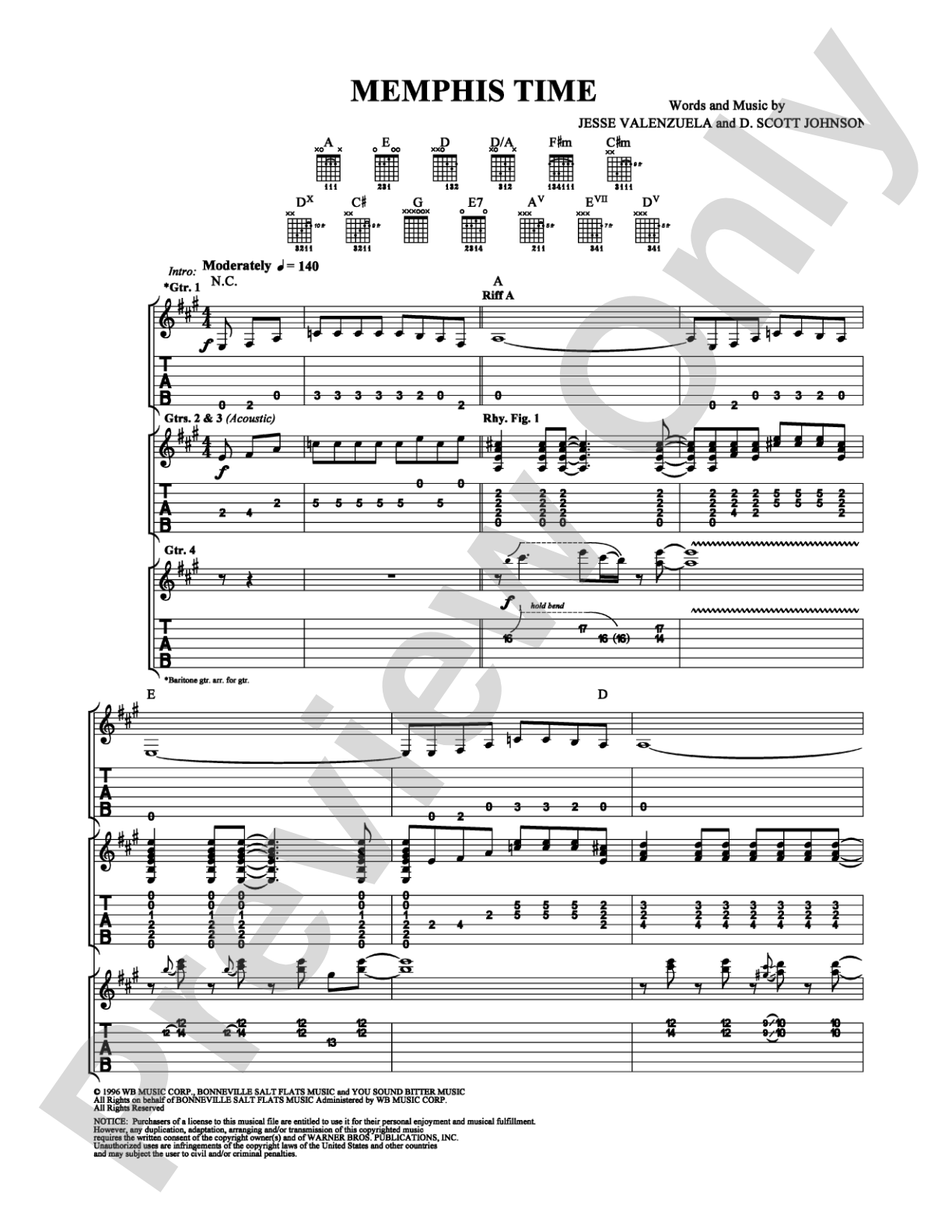 Memphis Time: Guitar TAB Digital Sheet Music