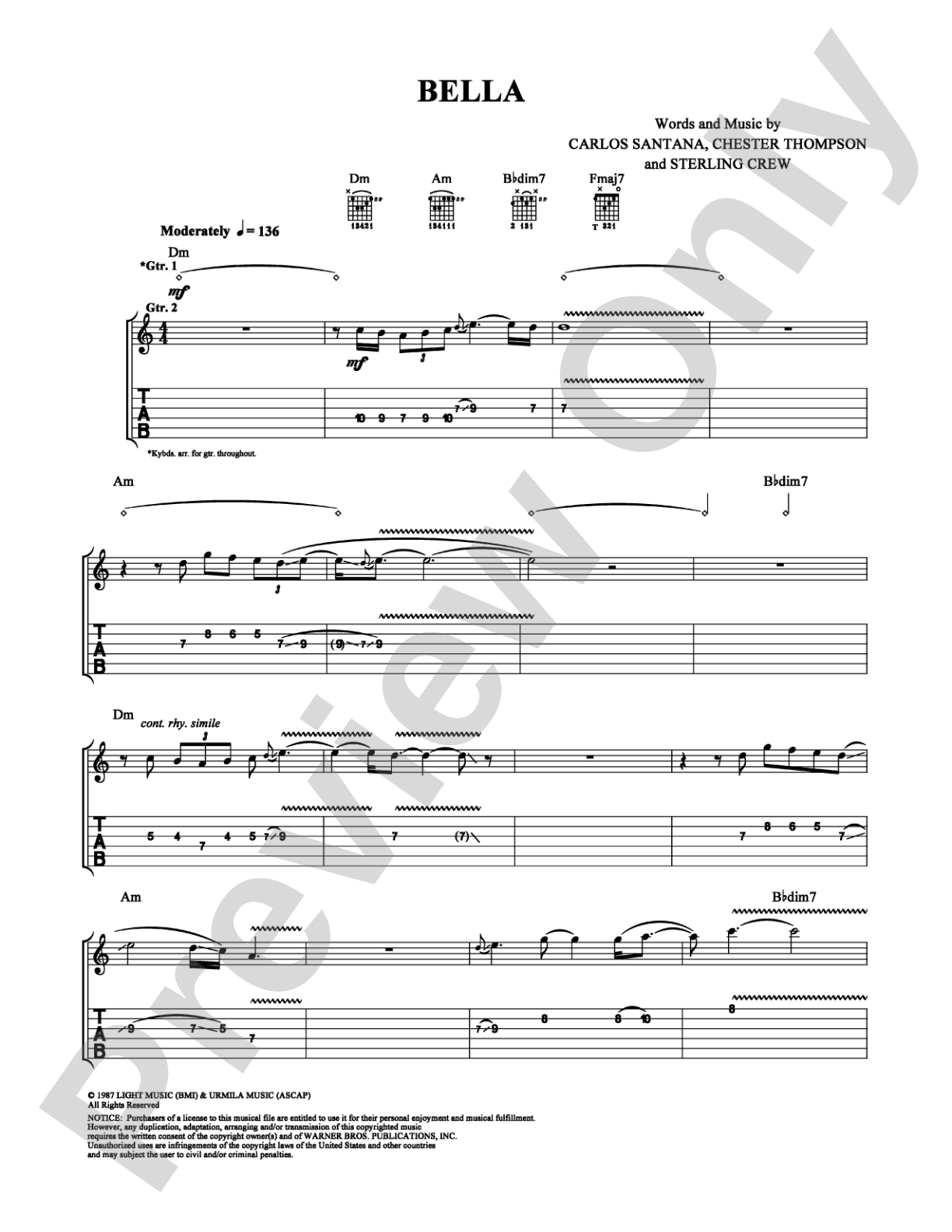 Bella: Guitar TAB Digital Sheet Music