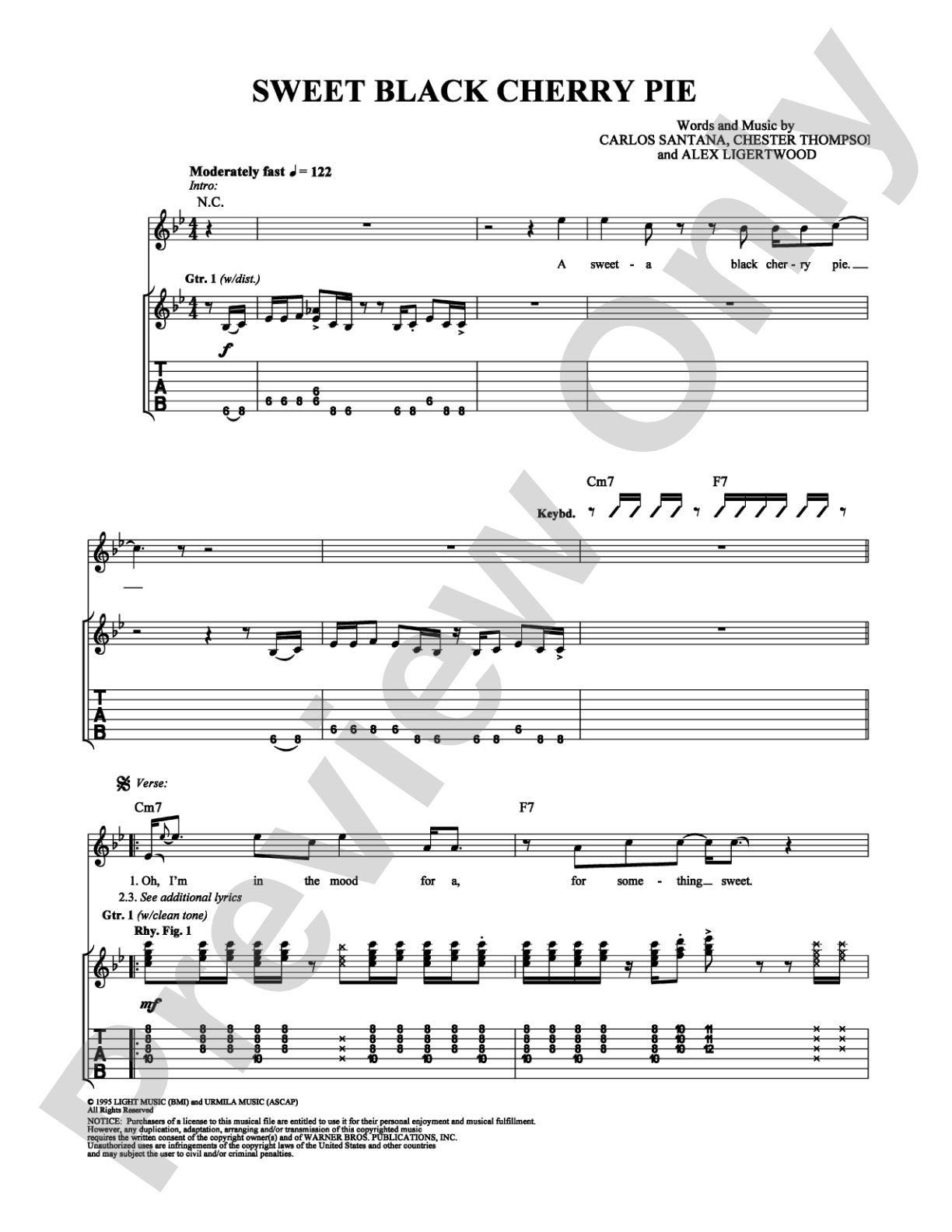 Sweet Black Cherry Pie: Guitar TAB Digital Sheet Music