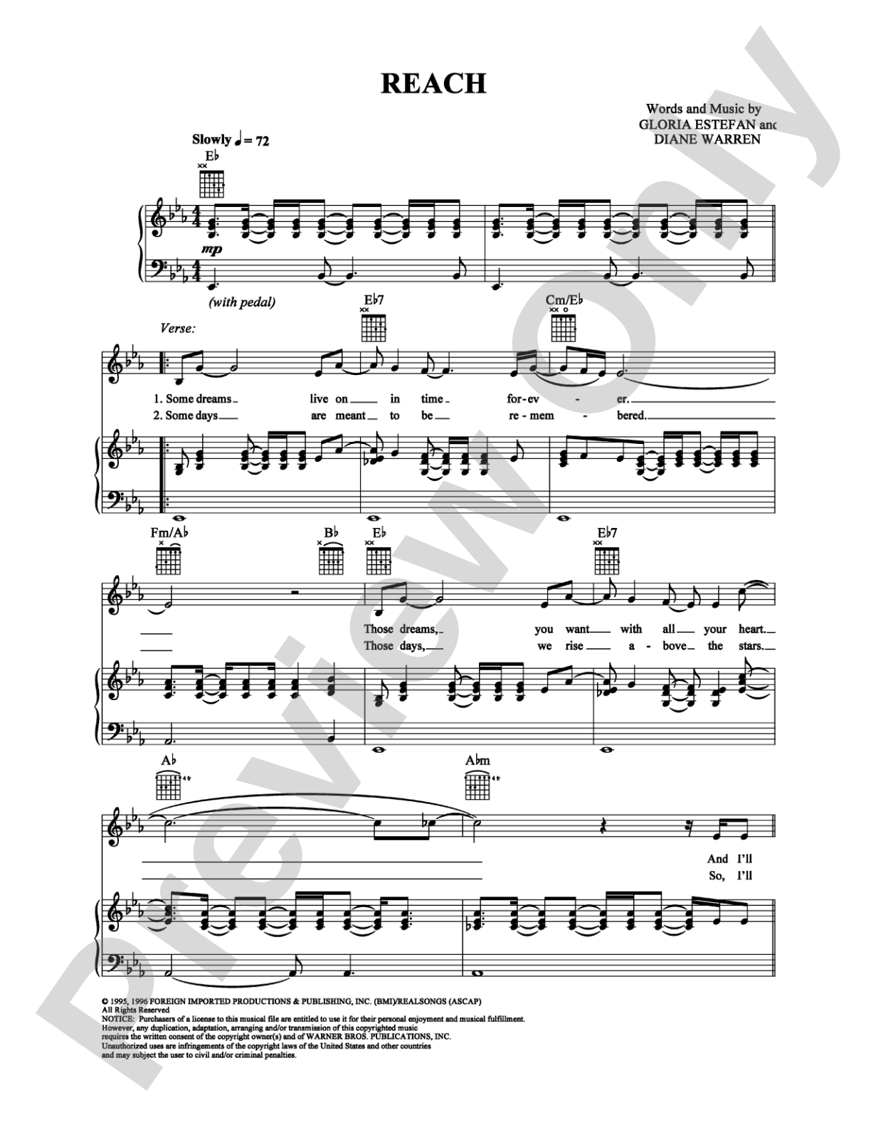 Reach: Piano/Vocal/Chords Digital Sheet Music