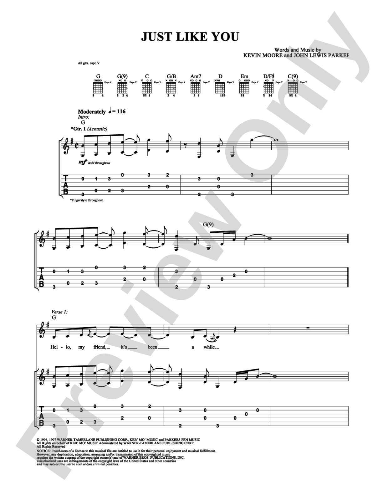 Just Like You: Guitar TAB Digital Sheet Music