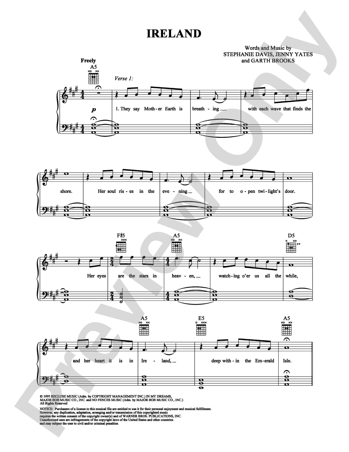 Ireland: Piano/Vocal/Chords Digital Sheet Music