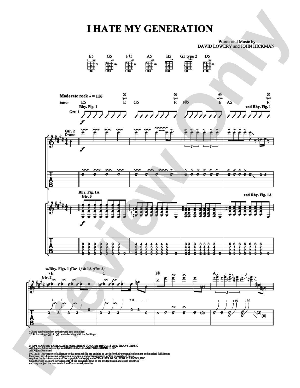 I Hate My Generation: Guitar TAB Digital Sheet Music
