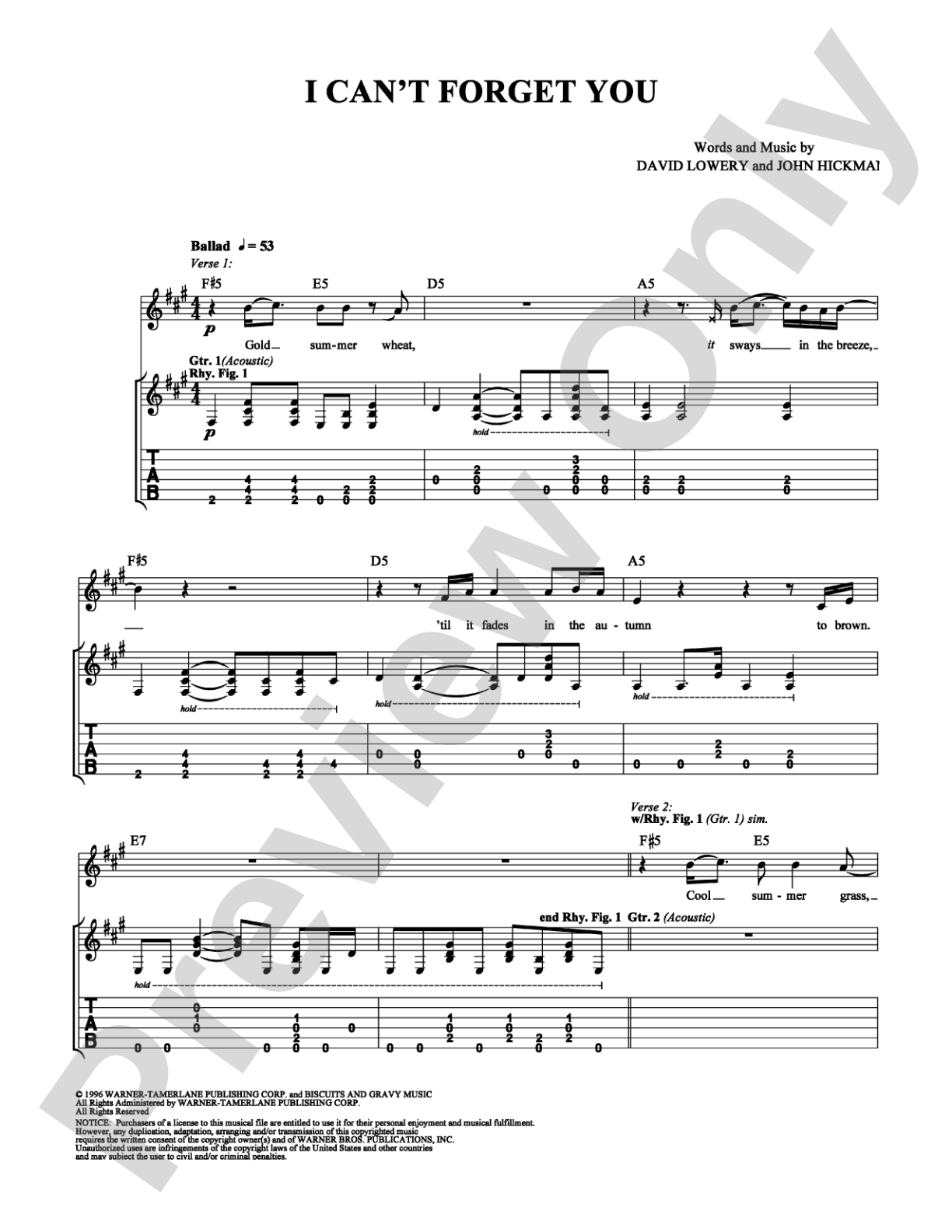 I Can't Forget You: Guitar TAB Digital Sheet Music