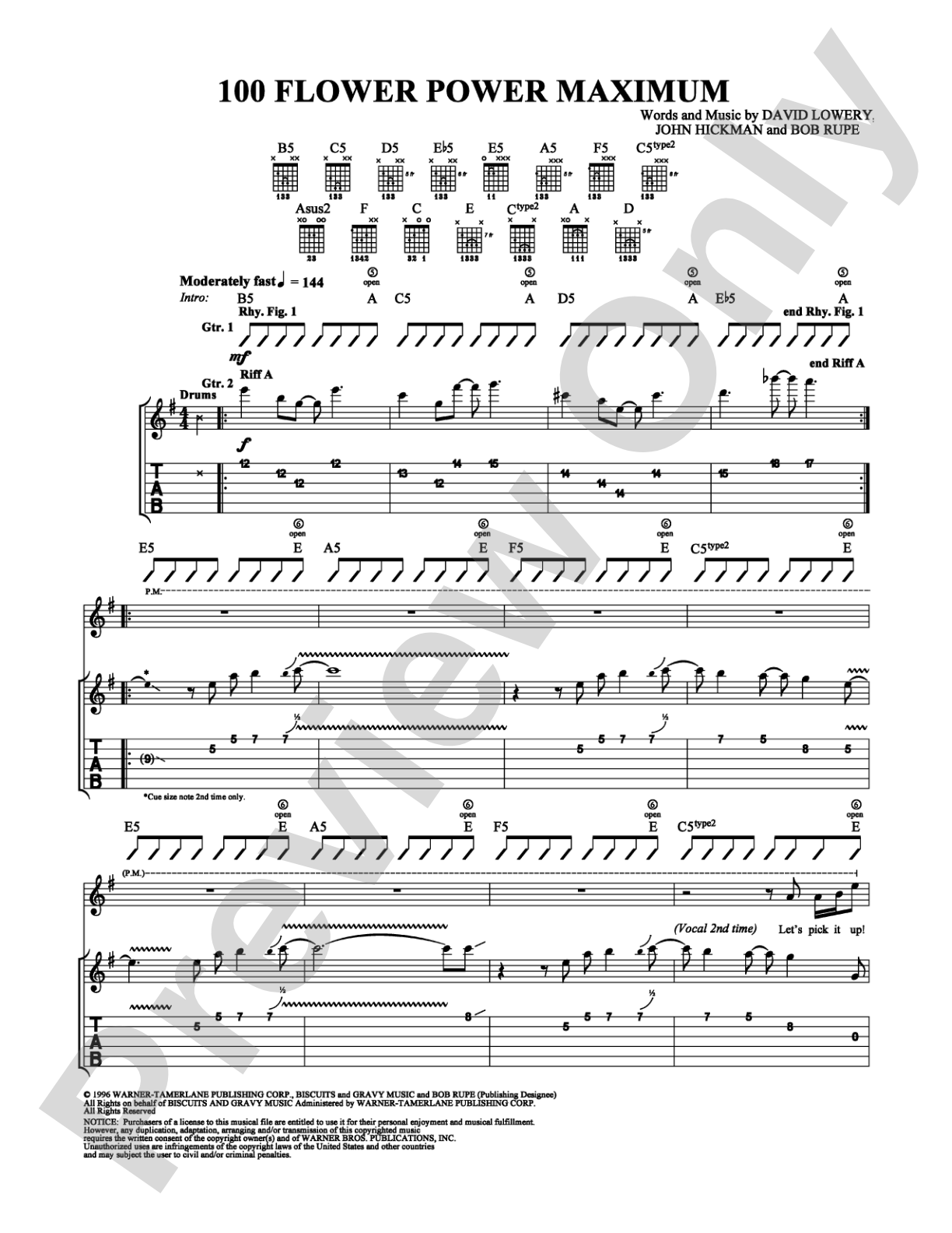 100 Flower Power Maximum: Guitar TAB Digital Sheet Music