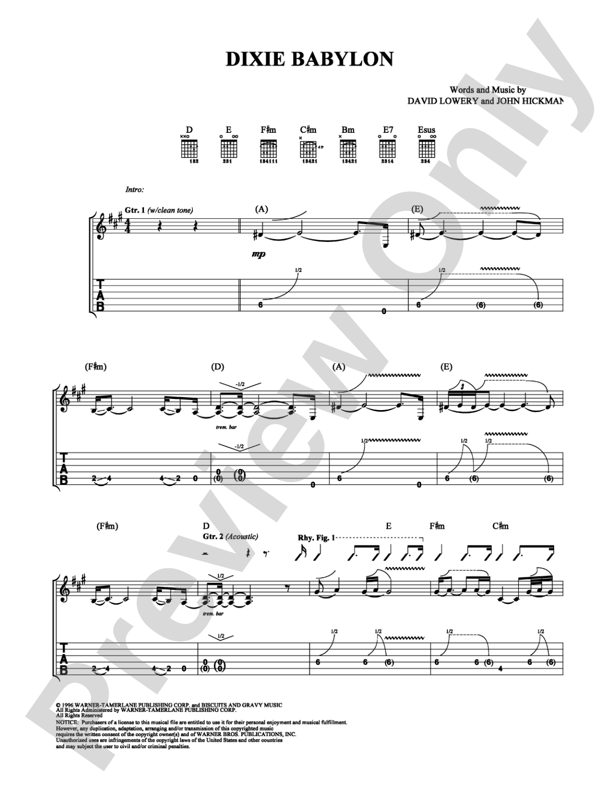 Dixie Babylon: Guitar TAB Digital Sheet Music