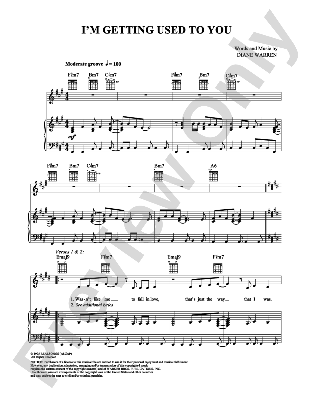 I'm Getting Used to You: Piano/Vocal/Chords Digital Sheet Music