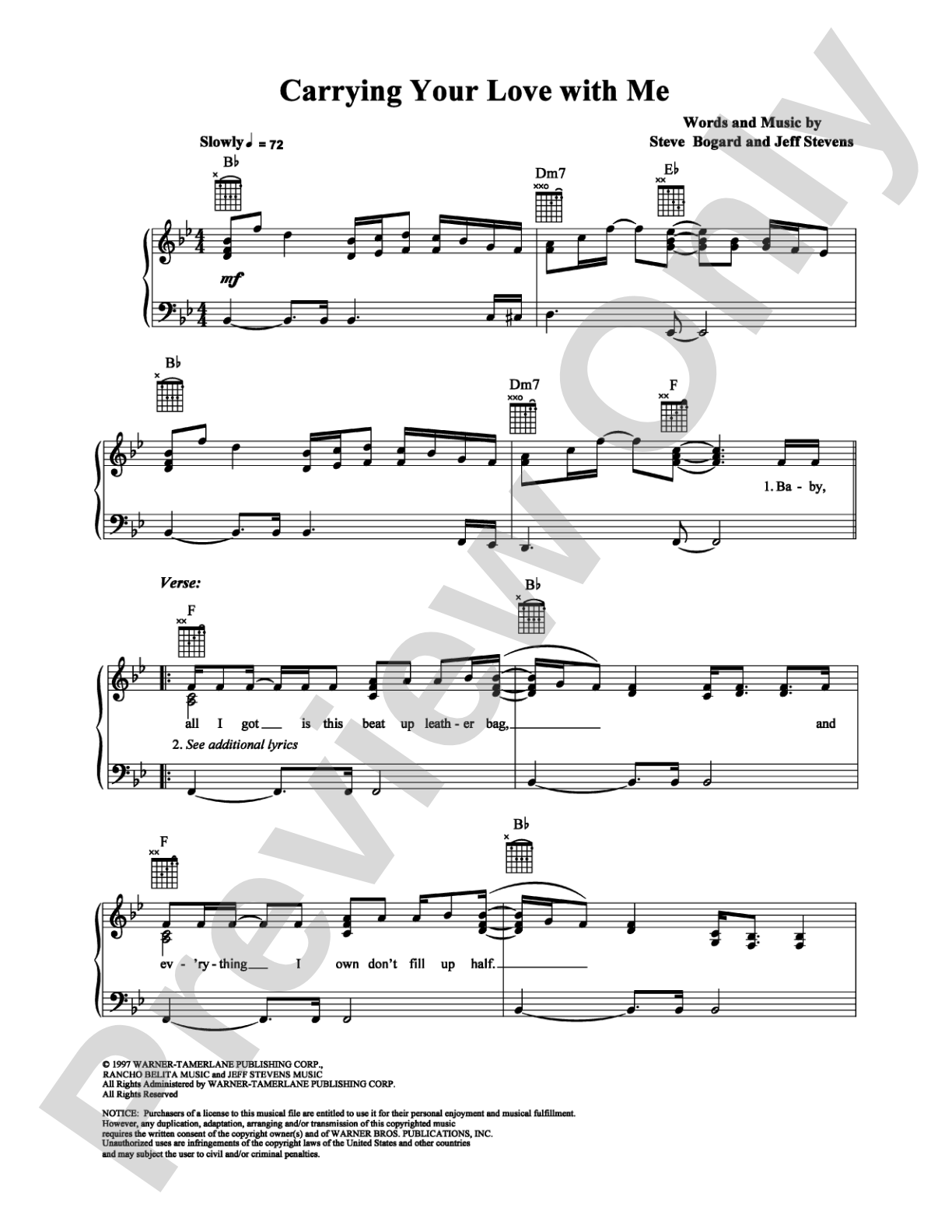 Carrying Your Love With Me: Piano/Vocal/Chords Digital Sheet Music