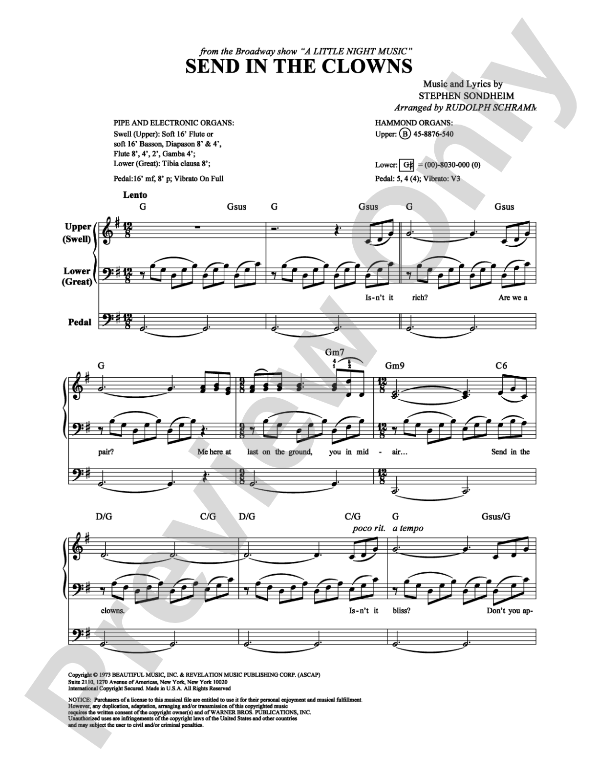 Send In The Clowns: Organ Digital Sheet Music