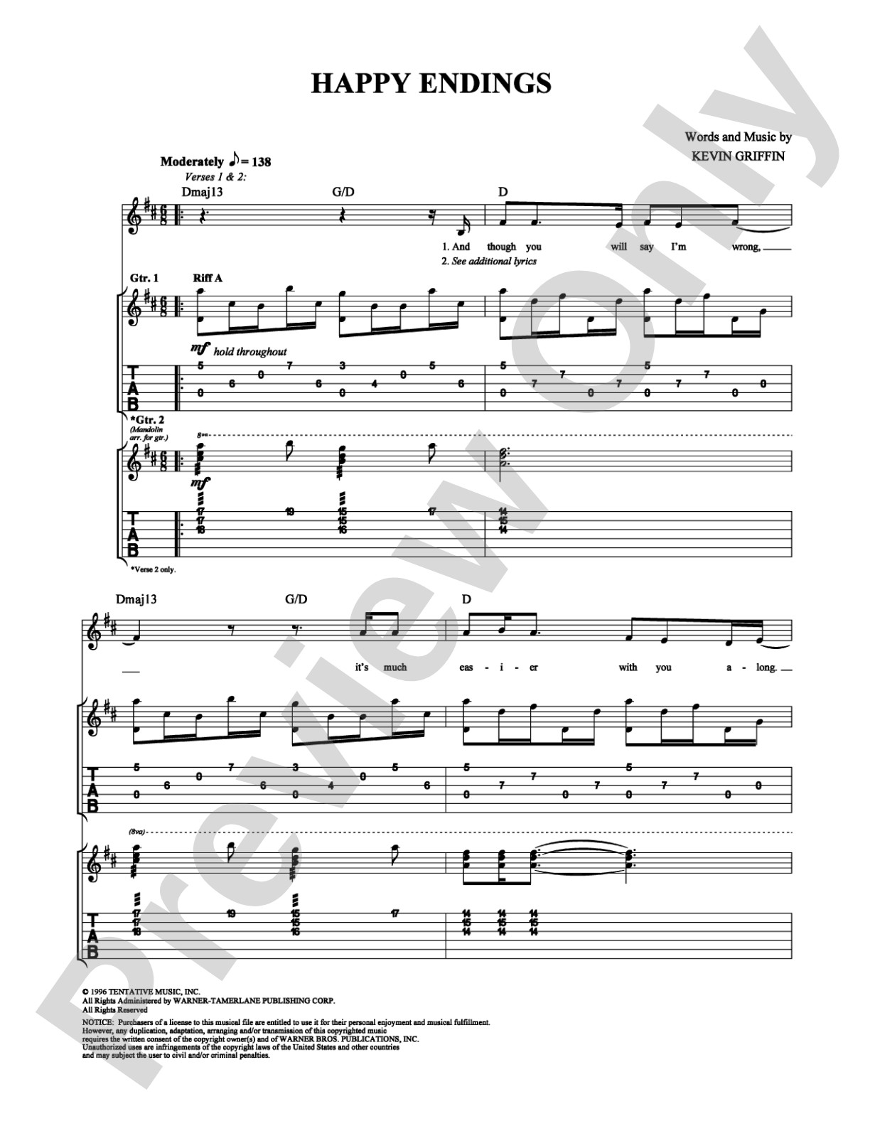 Happy Endings: Guitar TAB Digital Sheet Music