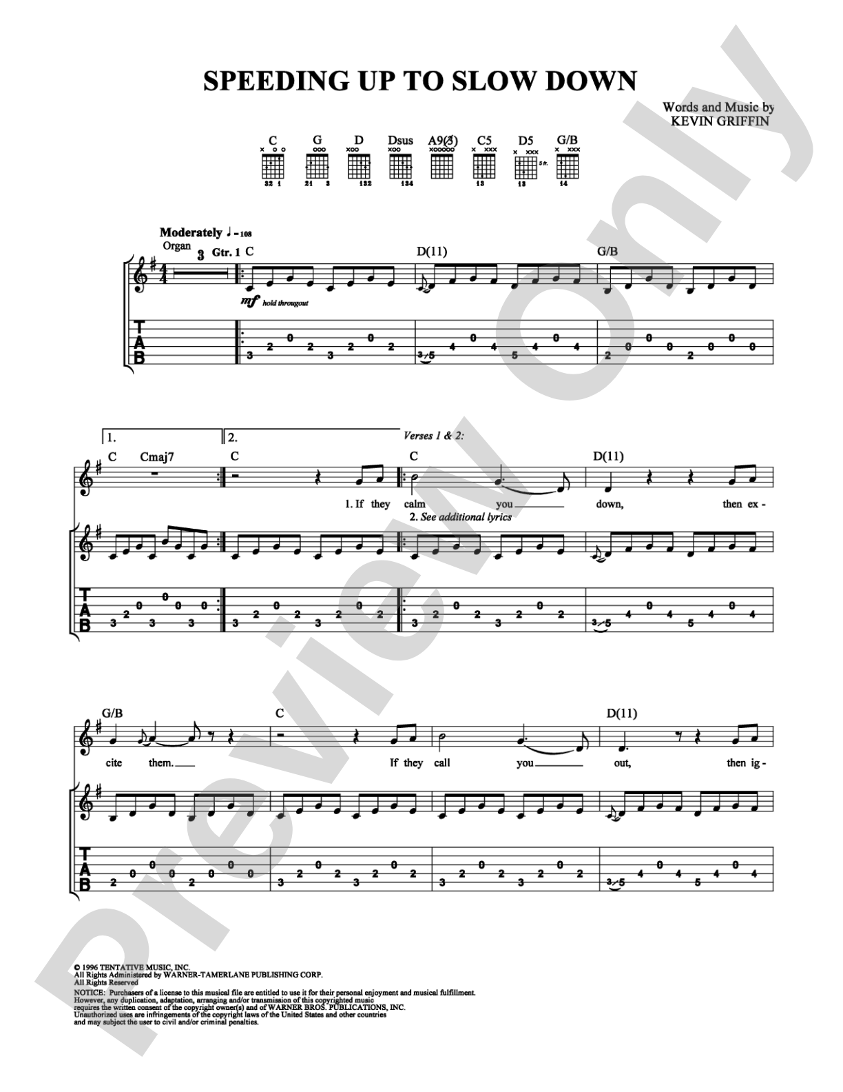 Speeding Up To Slow Down: Guitar TAB Digital Sheet Music