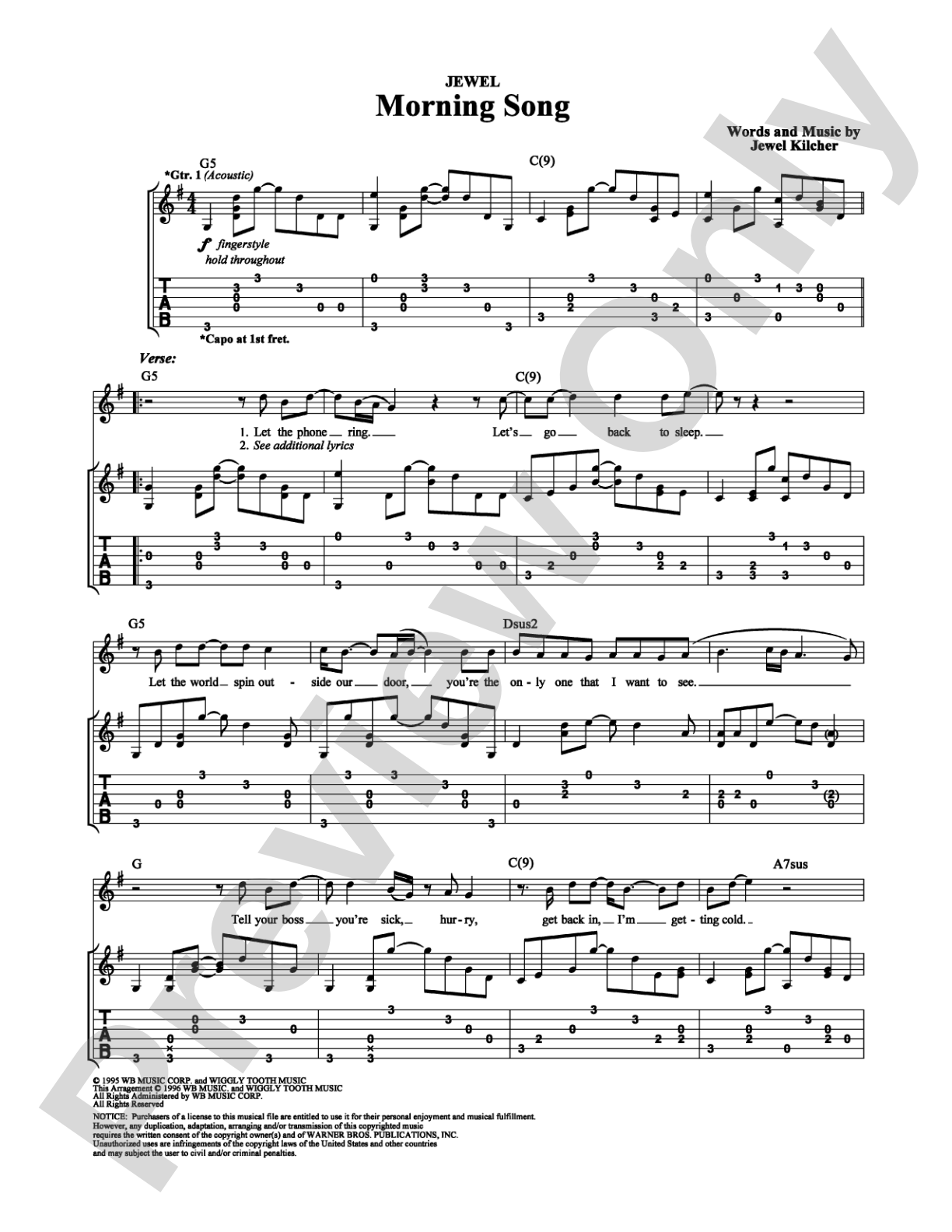 Morning Song: Guitar TAB Digital Sheet Music