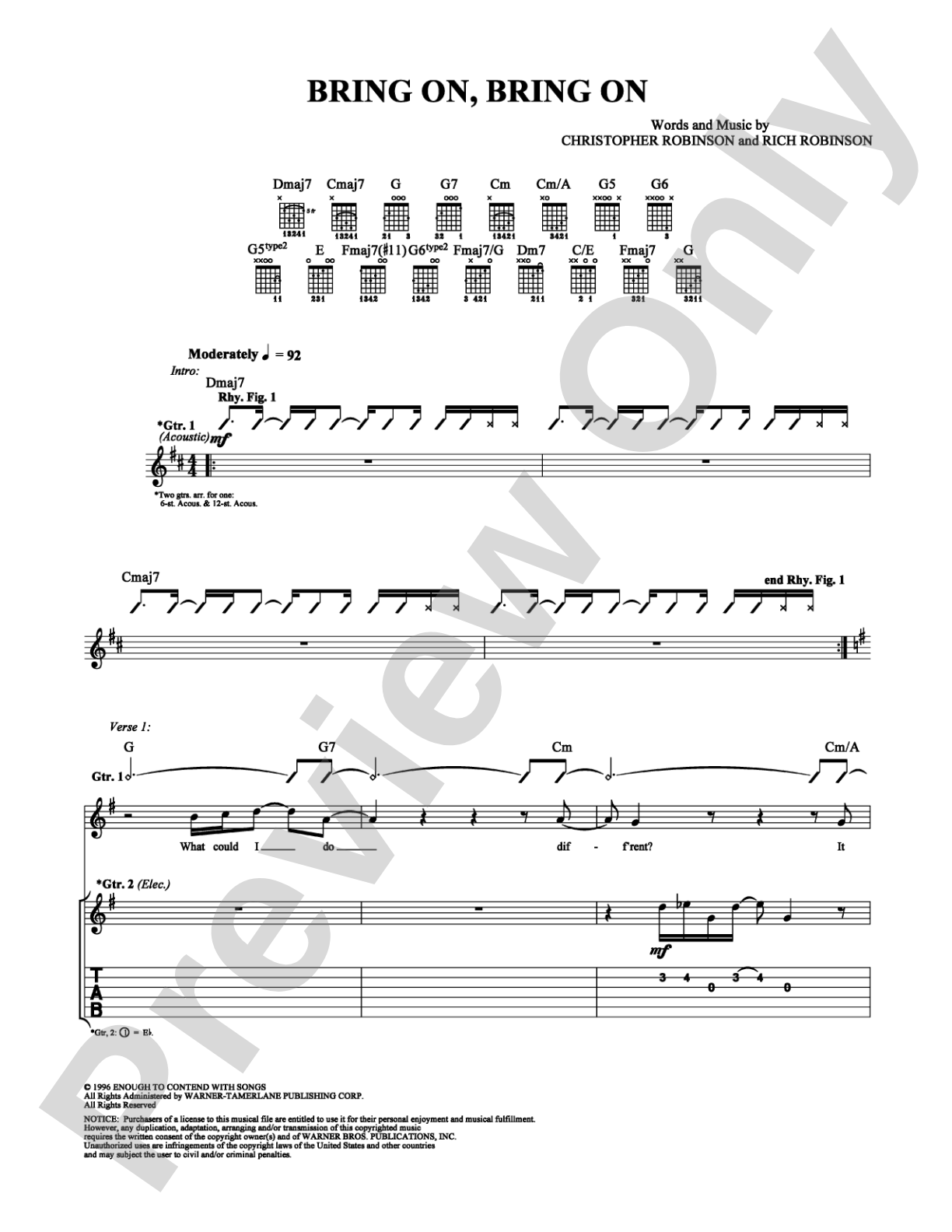 Bring On, Bring On: Guitar TAB Digital Sheet Music