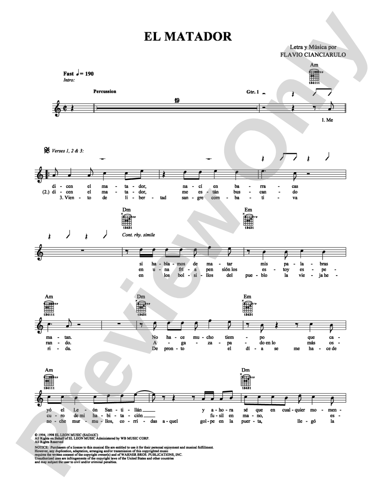 El Matador: Lead Sheet Digital Sheet Music
