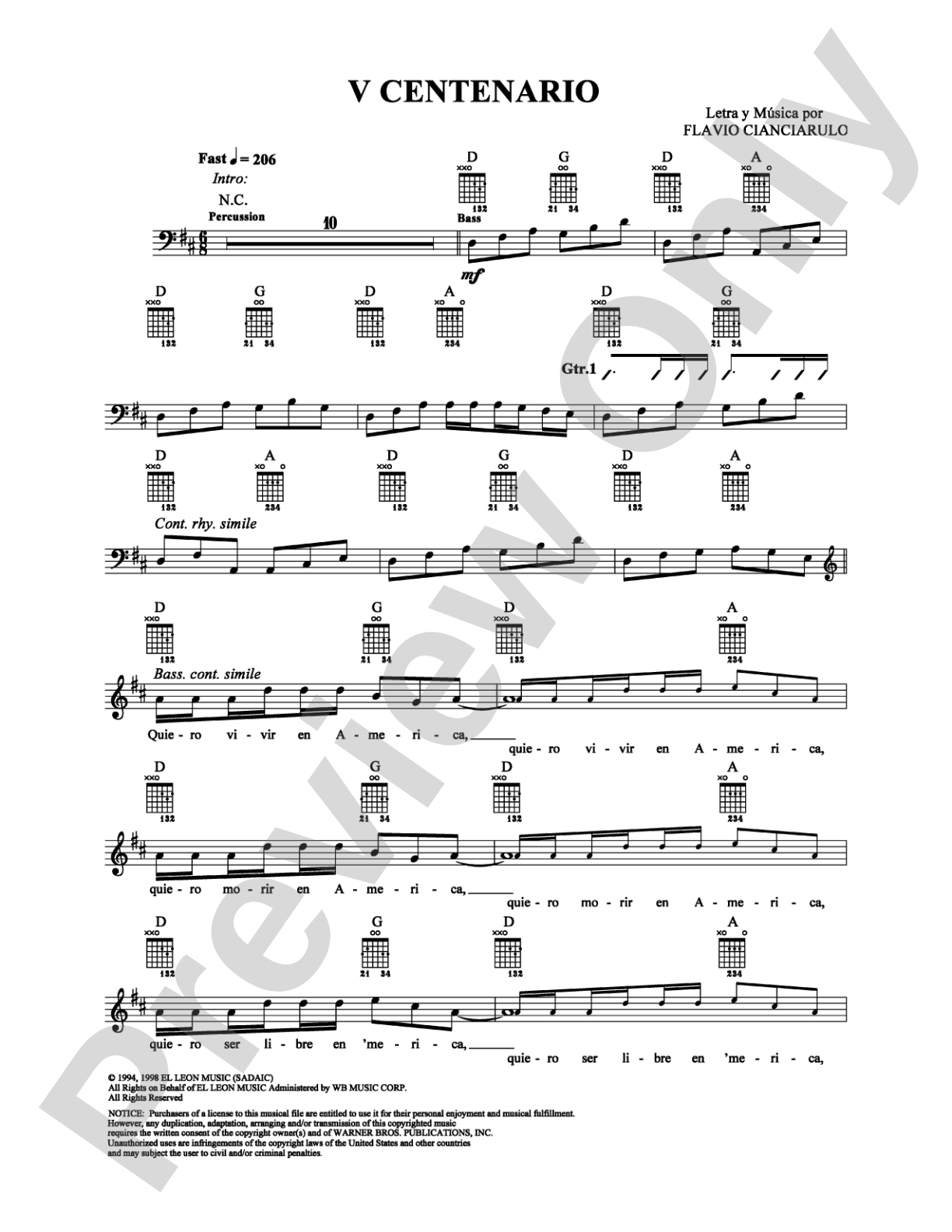 V Centenario: Lead Sheet Digital Sheet Music