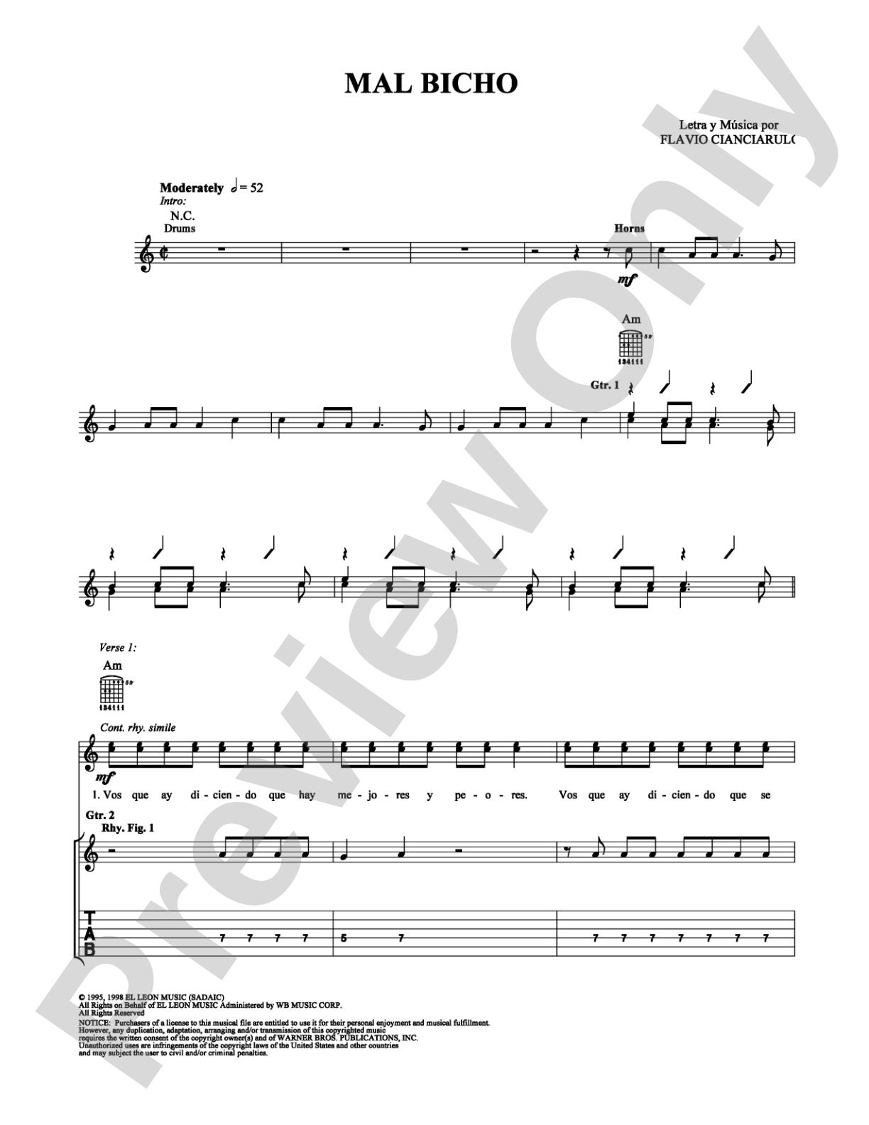 Mal Bicho: Guitar TAB Digital Sheet Music