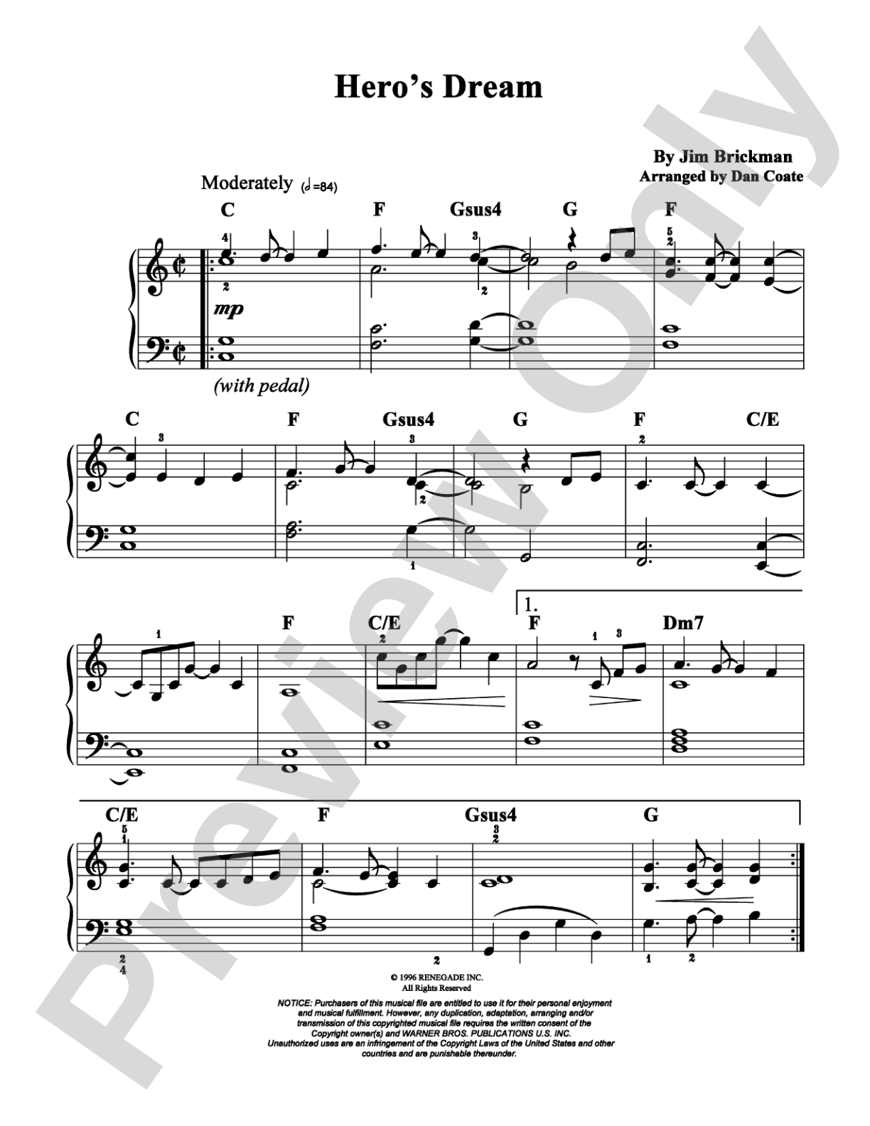 Hero's Dream: Easy Piano Digital Sheet Music