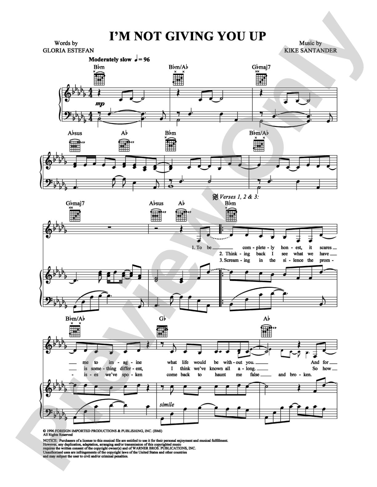 I'm Not Giving You Up: Piano/Vocal/Chords Digital Sheet Music