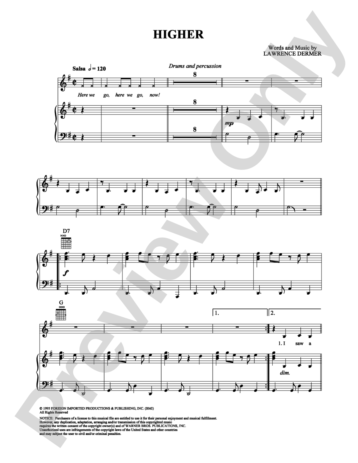 Higher: Piano/Vocal/Chords Digital Sheet Music