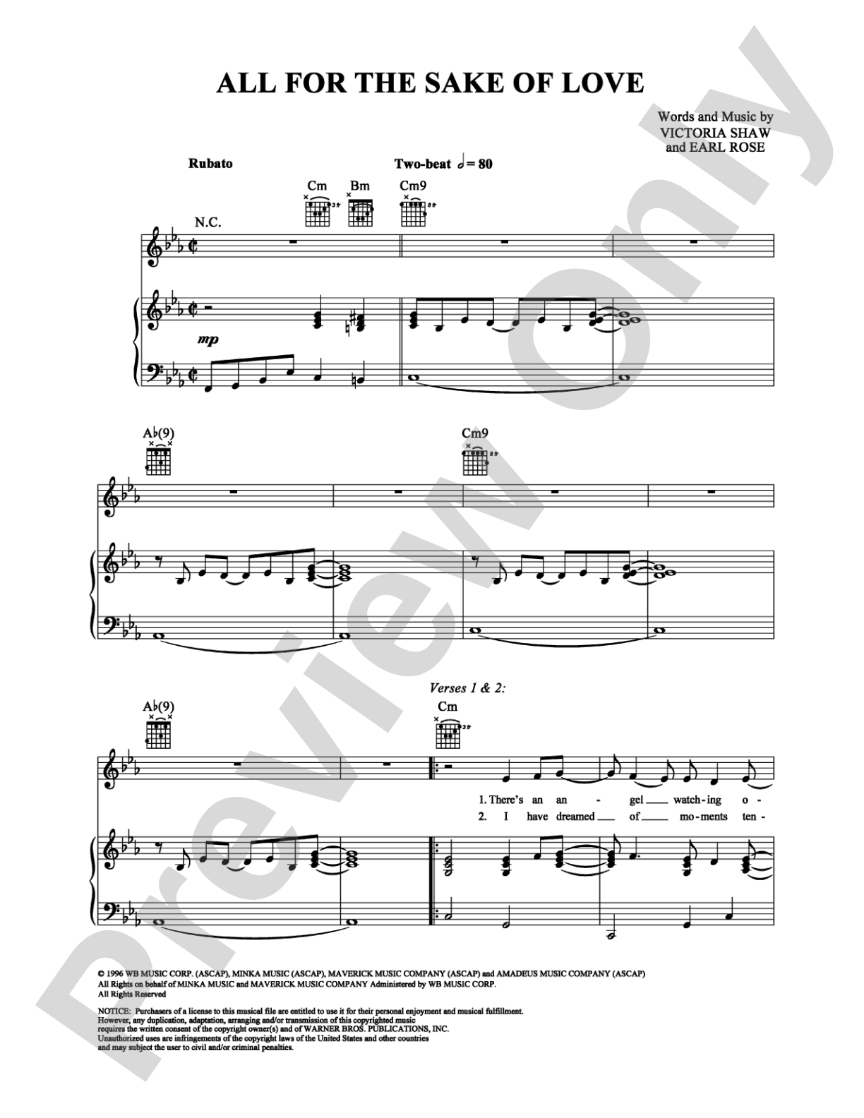 All For the Sake of Love: Piano/Vocal/Chords Digital Sheet Music