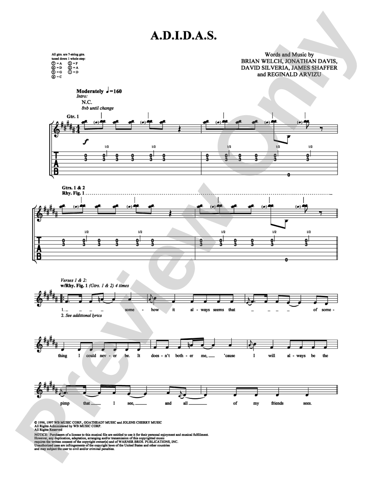 A.D.I.D.A.S.: Guitar TAB Digital Sheet Music