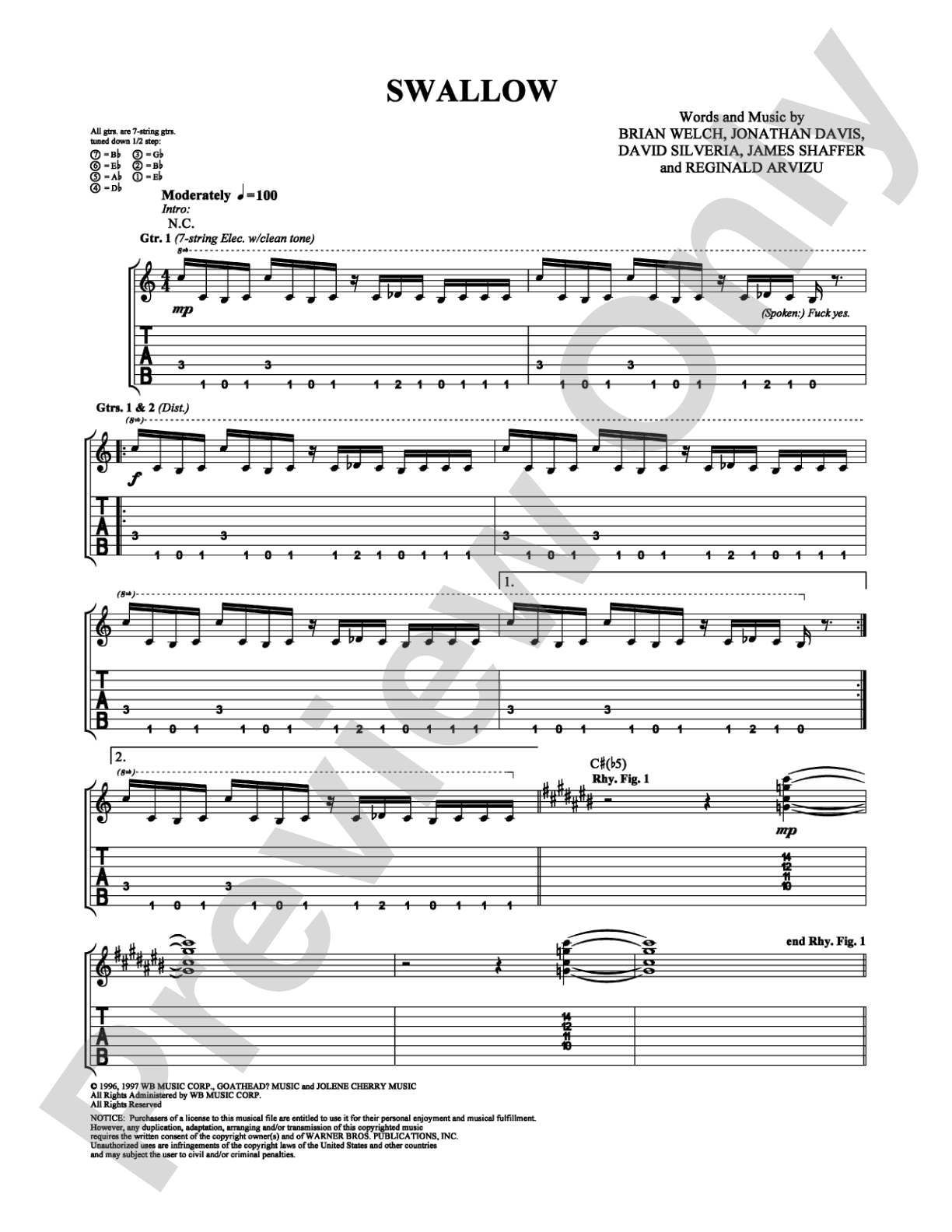 Swallow: Guitar TAB Digital Sheet Music