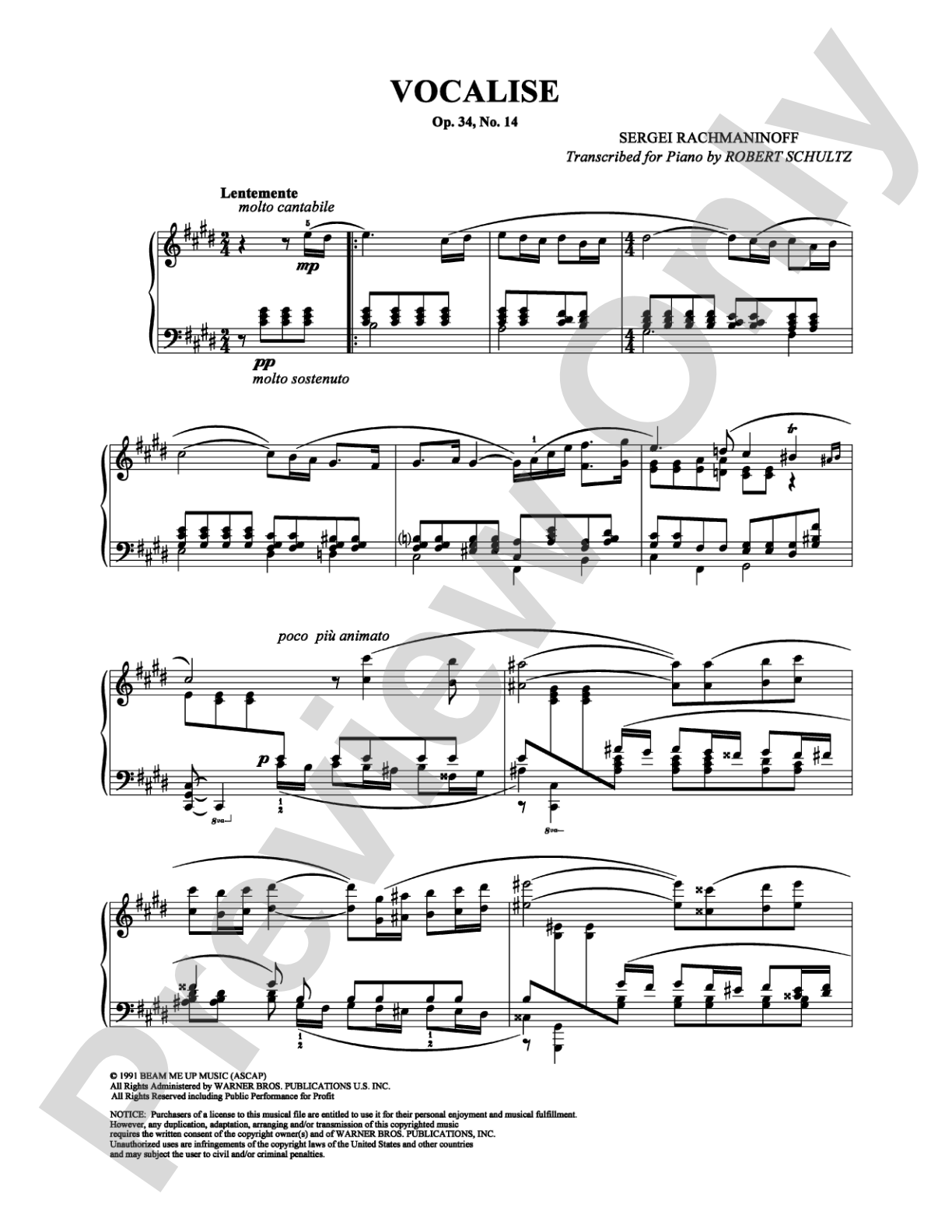 Vocalise: Piano Digital Sheet Music