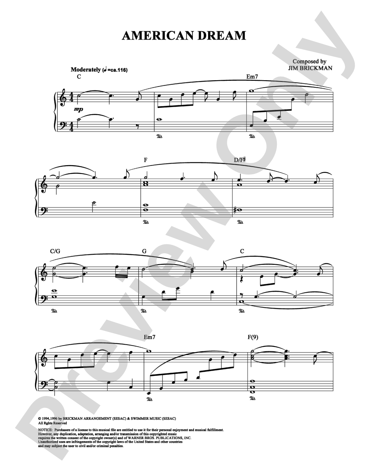 American Dream: Piano Digital Sheet Music