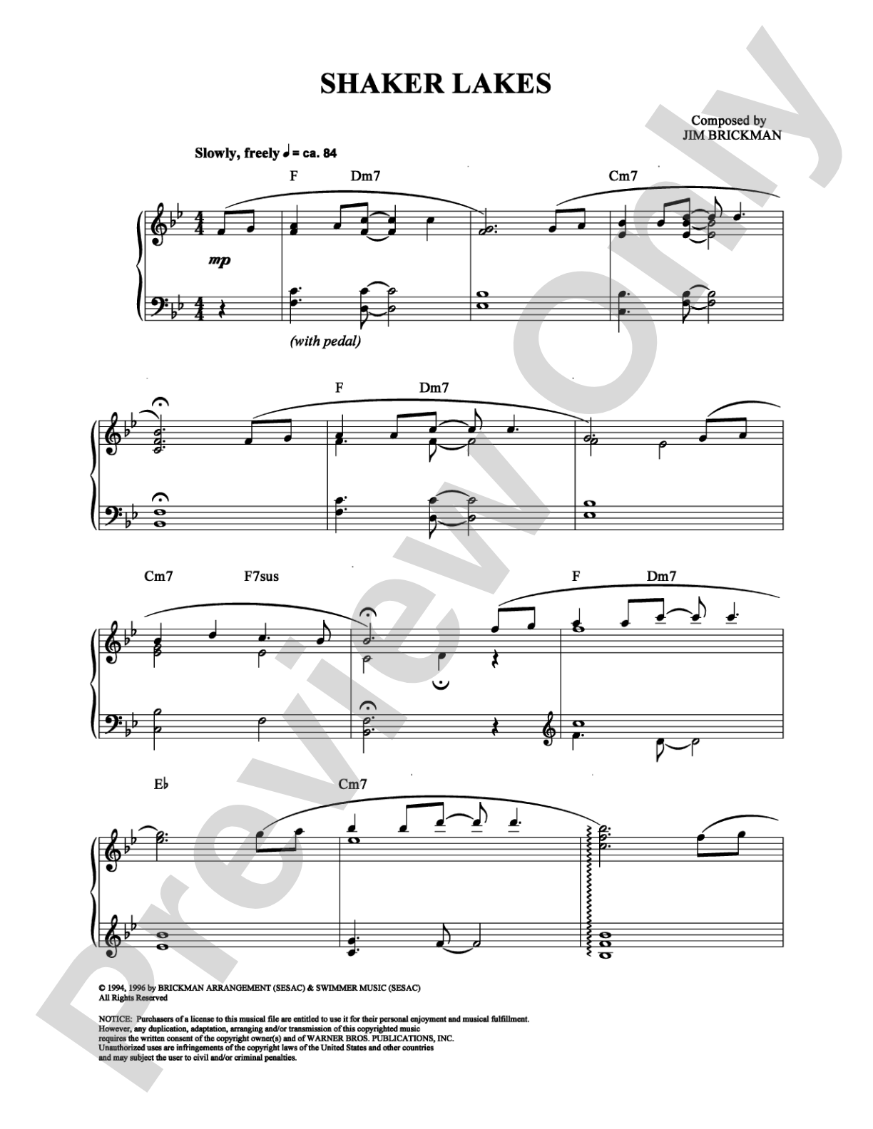 Shaker Lakes: Piano Digital Sheet Music