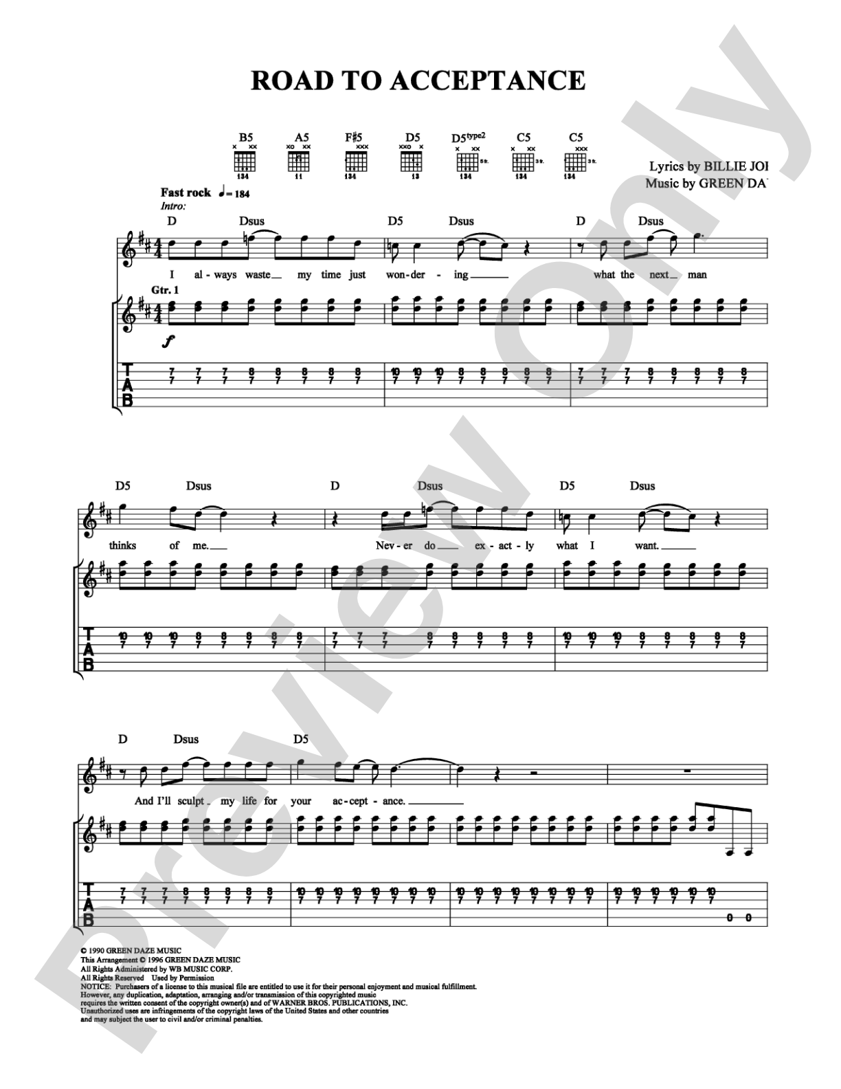 Road to Acceptance: Guitar TAB Digital Sheet Music