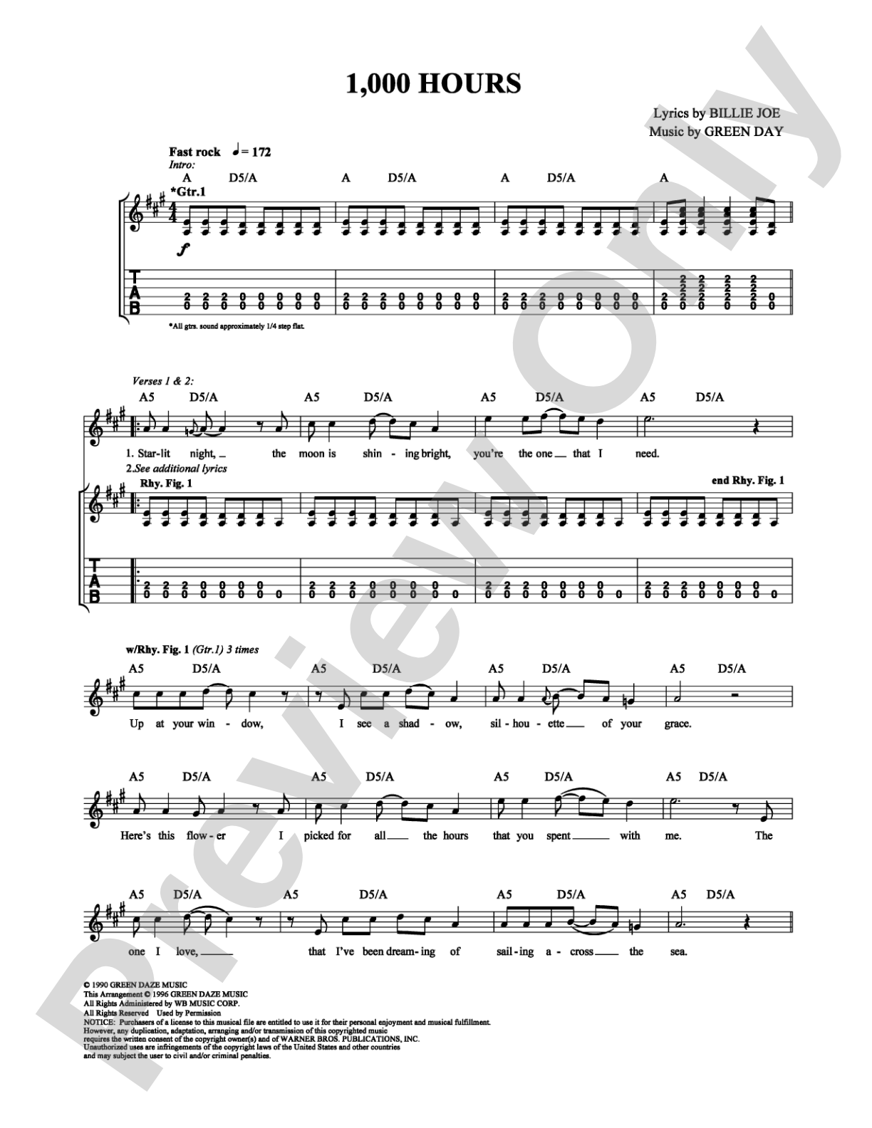 1,000 Hours: Guitar TAB Digital Sheet Music
