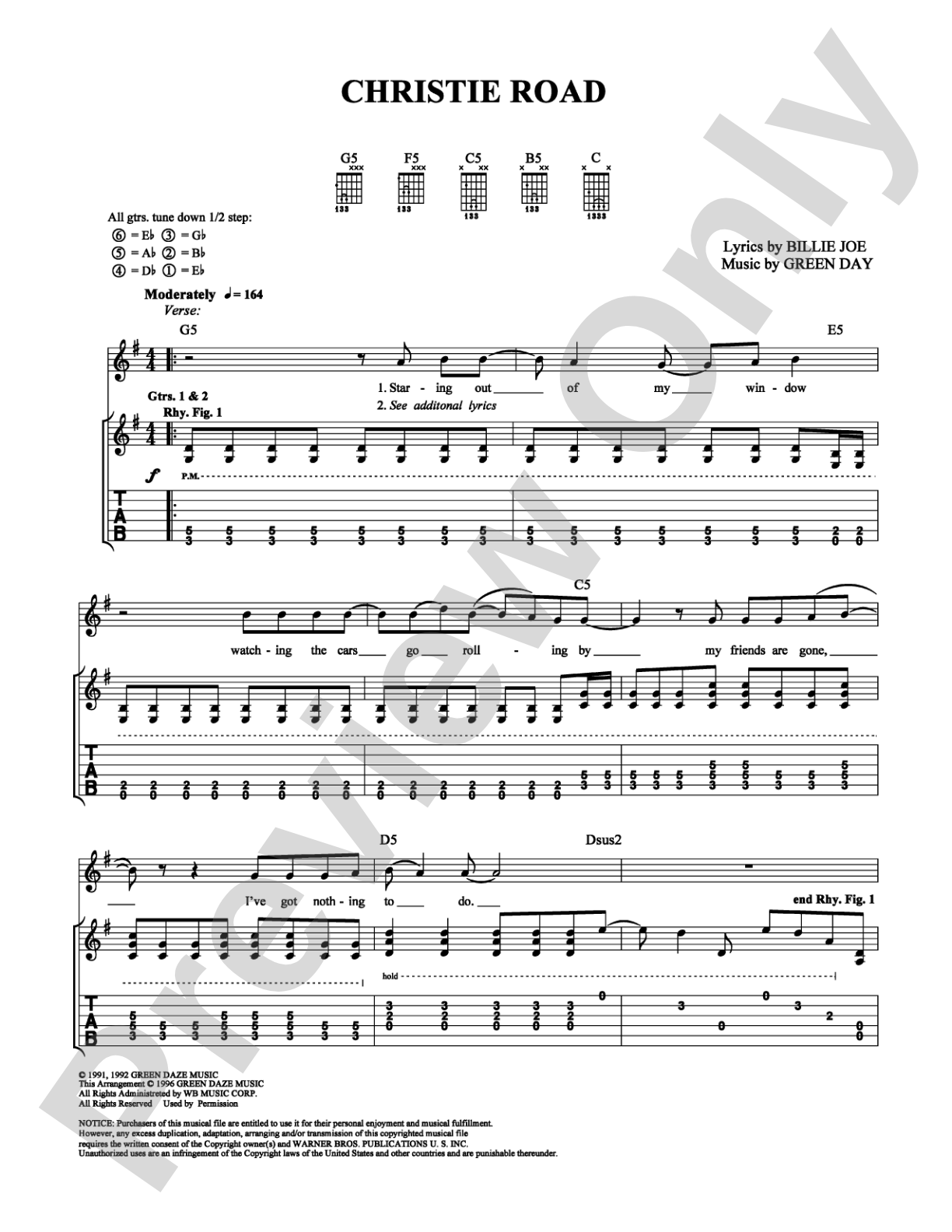Christie Road: Guitar TAB Digital Sheet Music