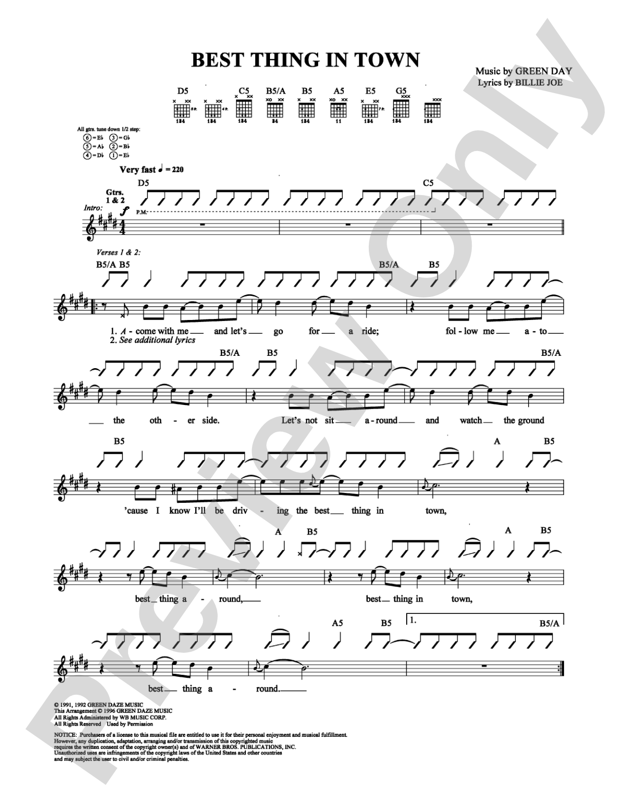 Best Thing in Town: Guitar TAB Digital Sheet Music