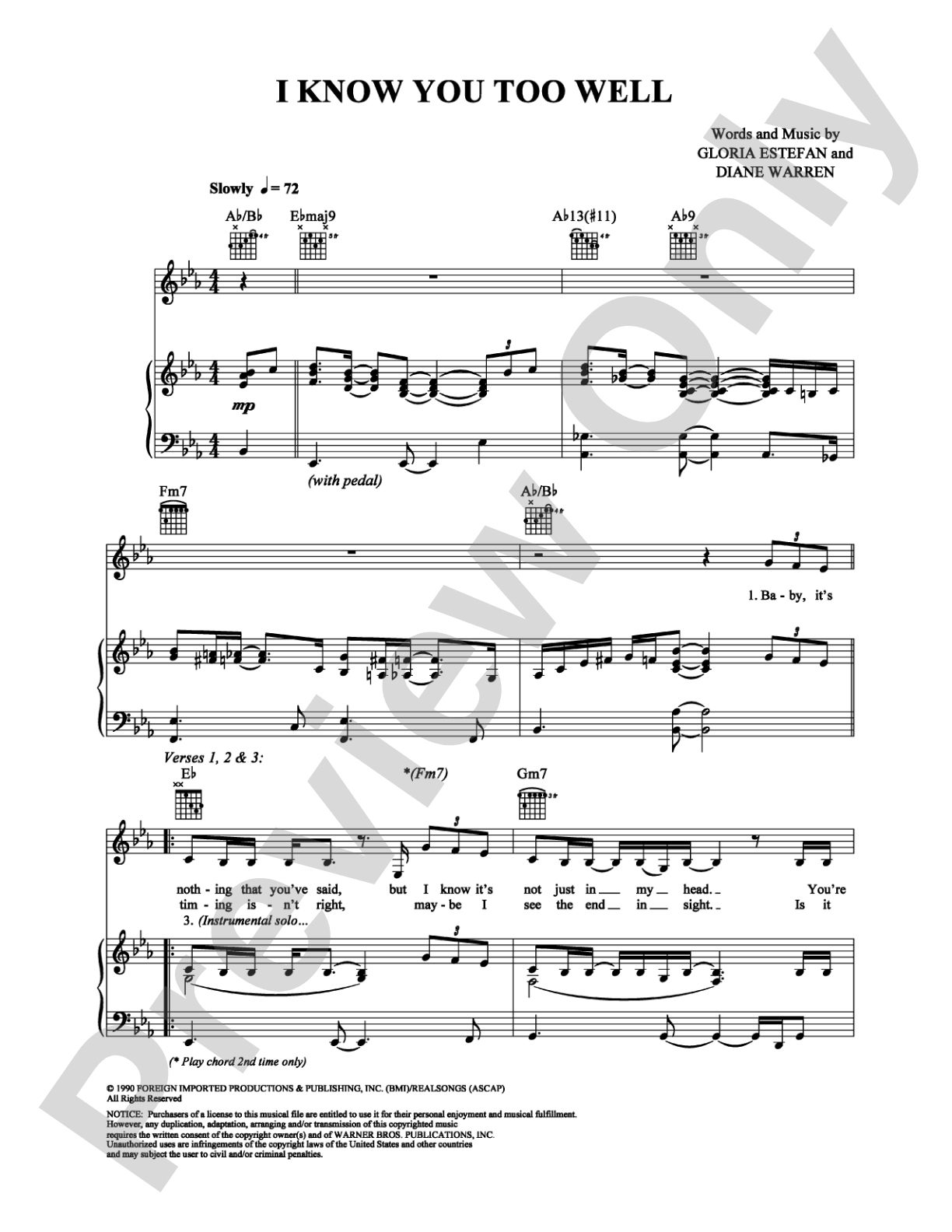 I Know You Too Well: Piano/Vocal/Chords Digital Sheet Music