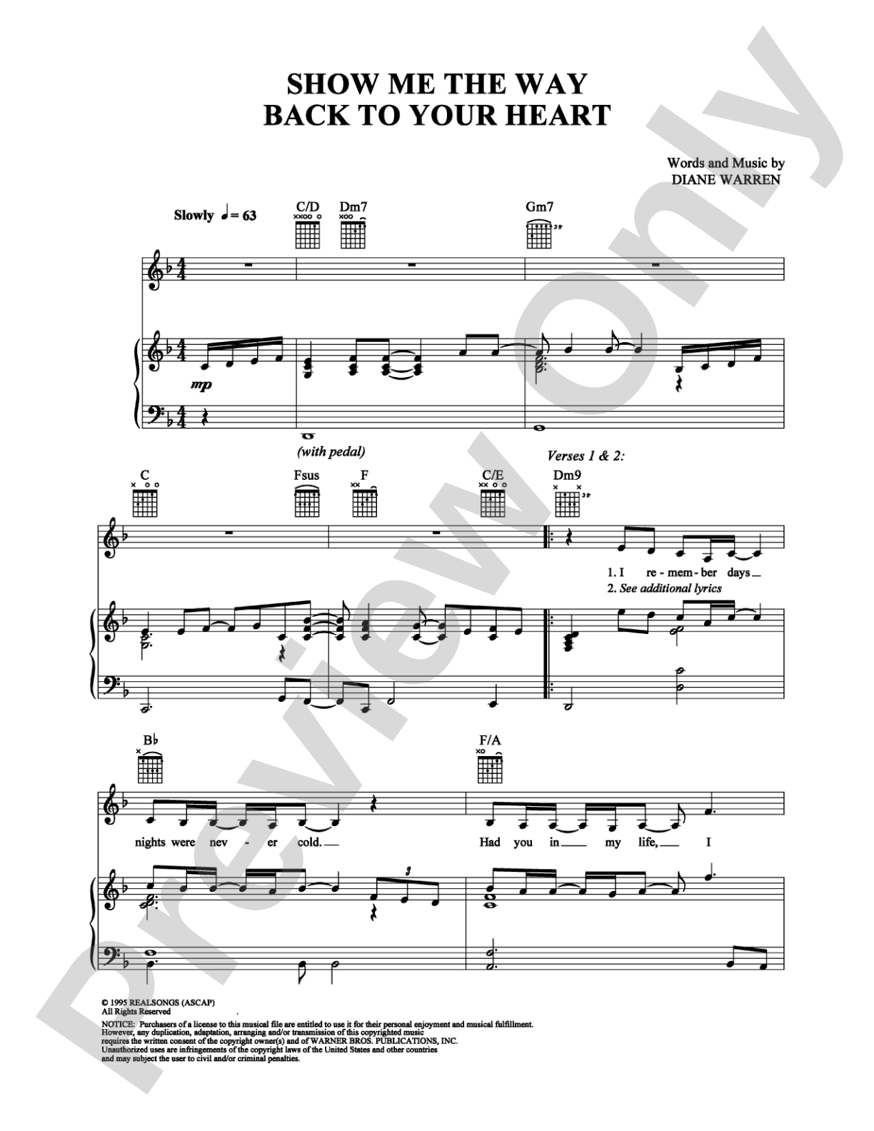 Show me the way back to your heart: Piano/Vocal/Chords Digital Sheet Music