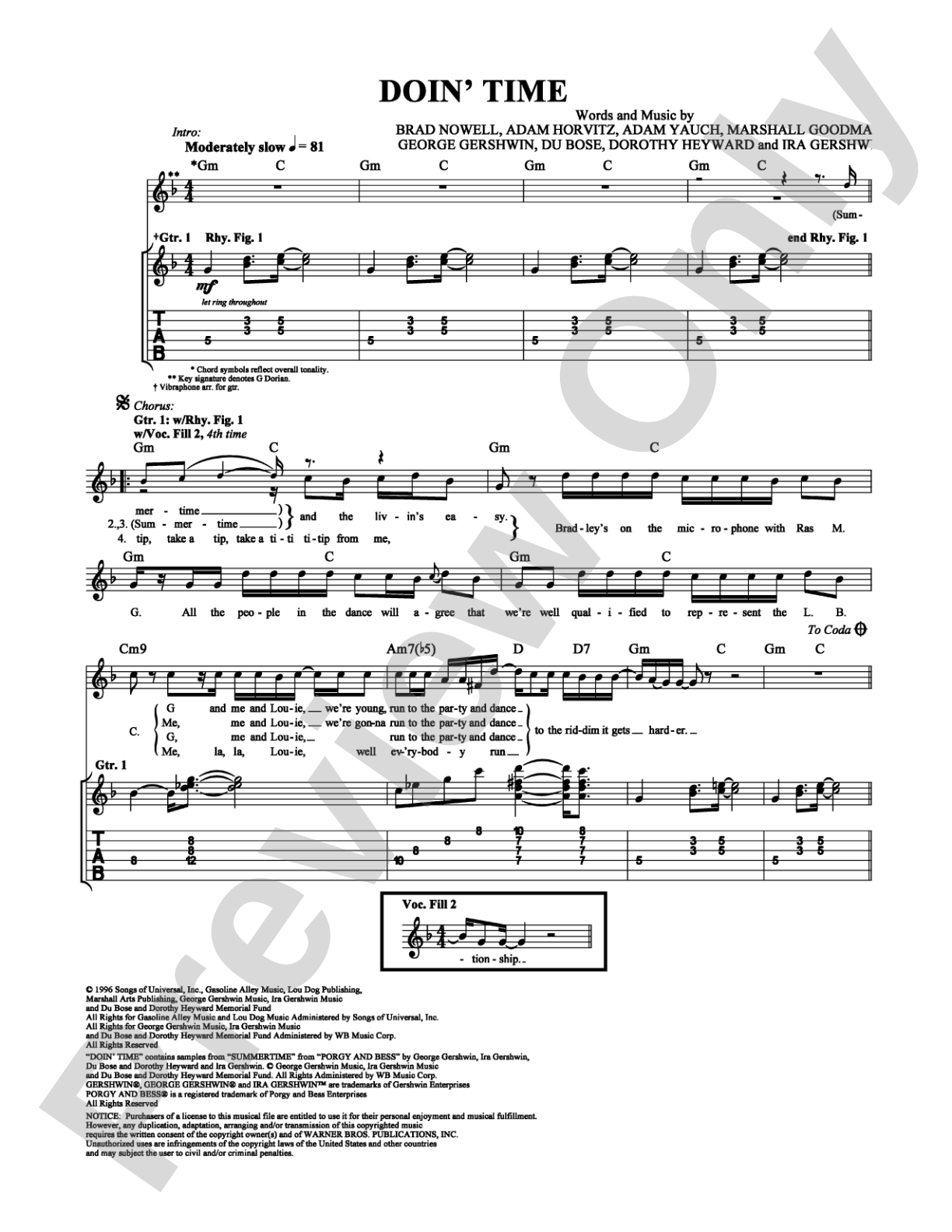 Doin' Time: Guitar TAB Digital Sheet Music
