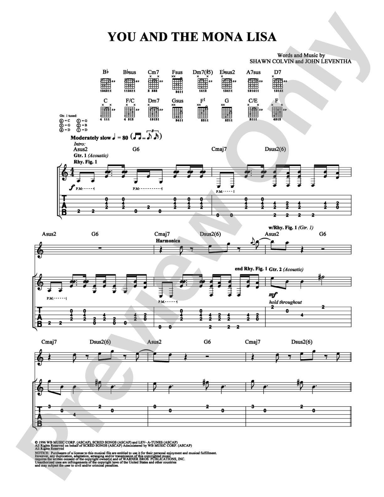 You and the Mona Lisa: Guitar TAB Digital Sheet Music