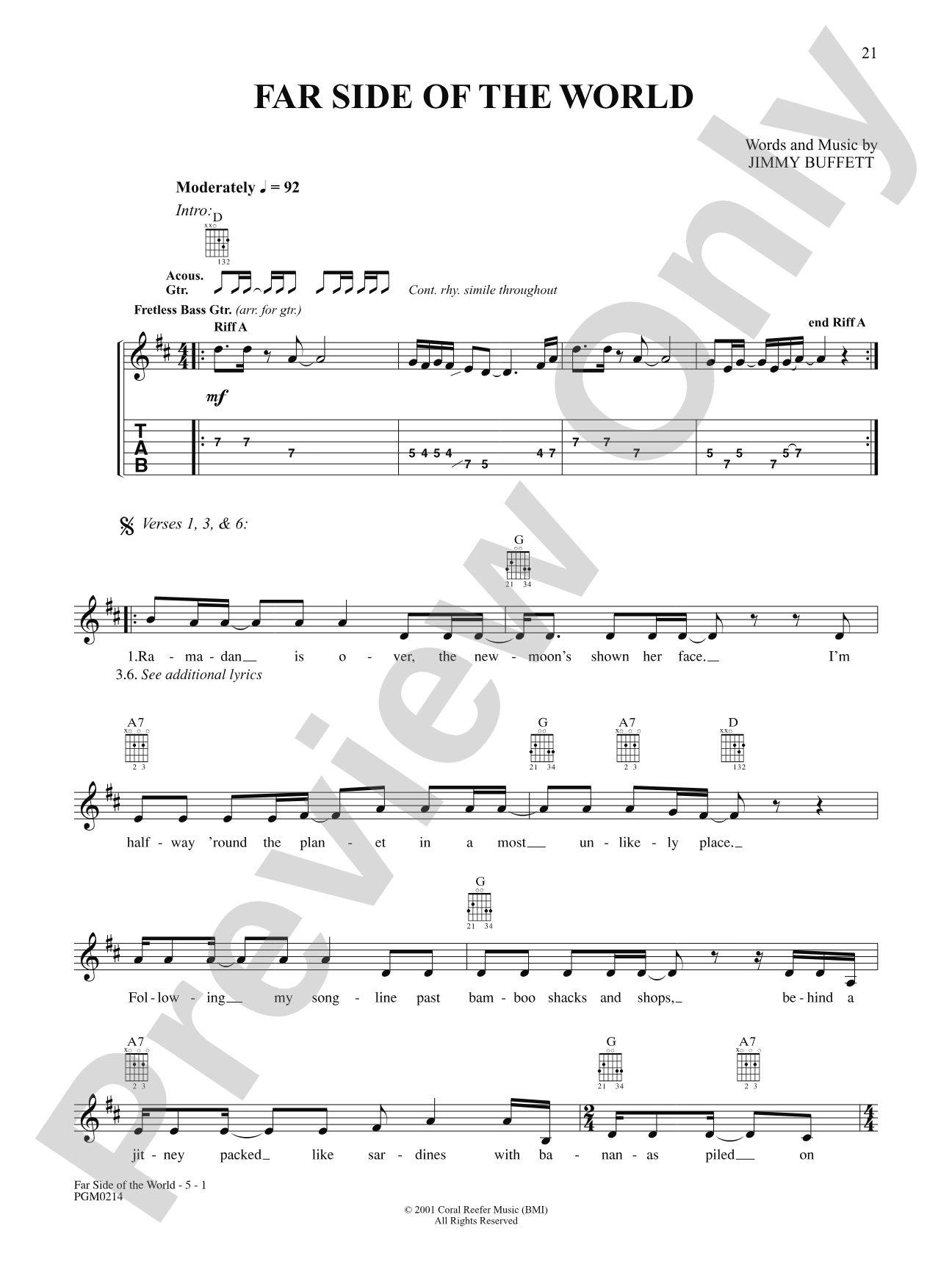 Far Side of the World: Authentic Guitar TAB