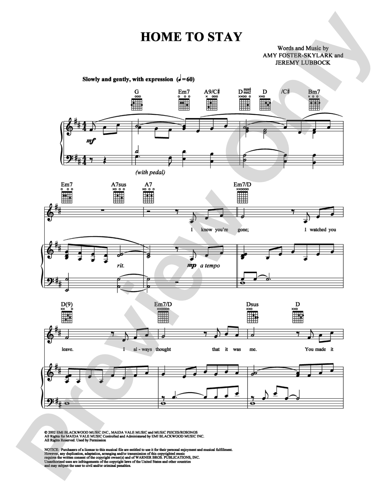 Home to Stay: Piano/Vocal/Chords Digital Sheet Music