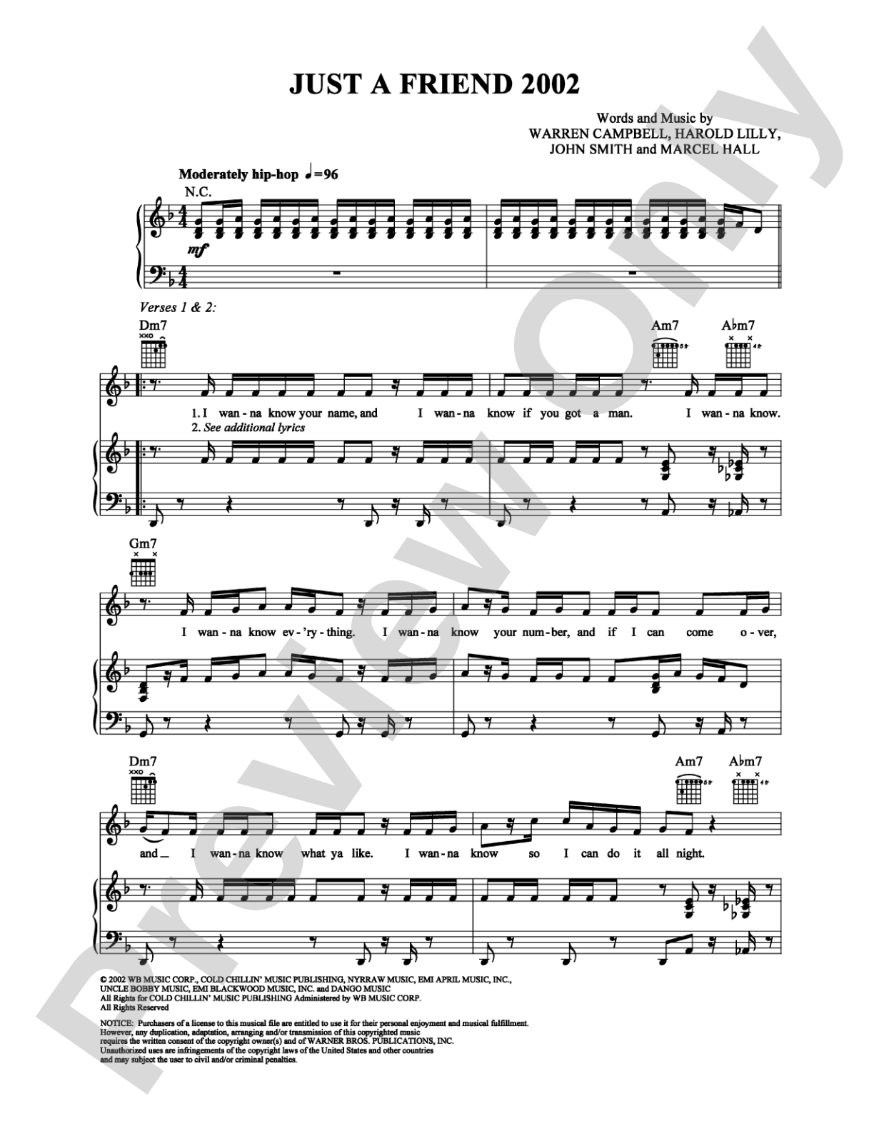 Just a Friend 2002: Piano/Vocal/Chords Digital Sheet Music