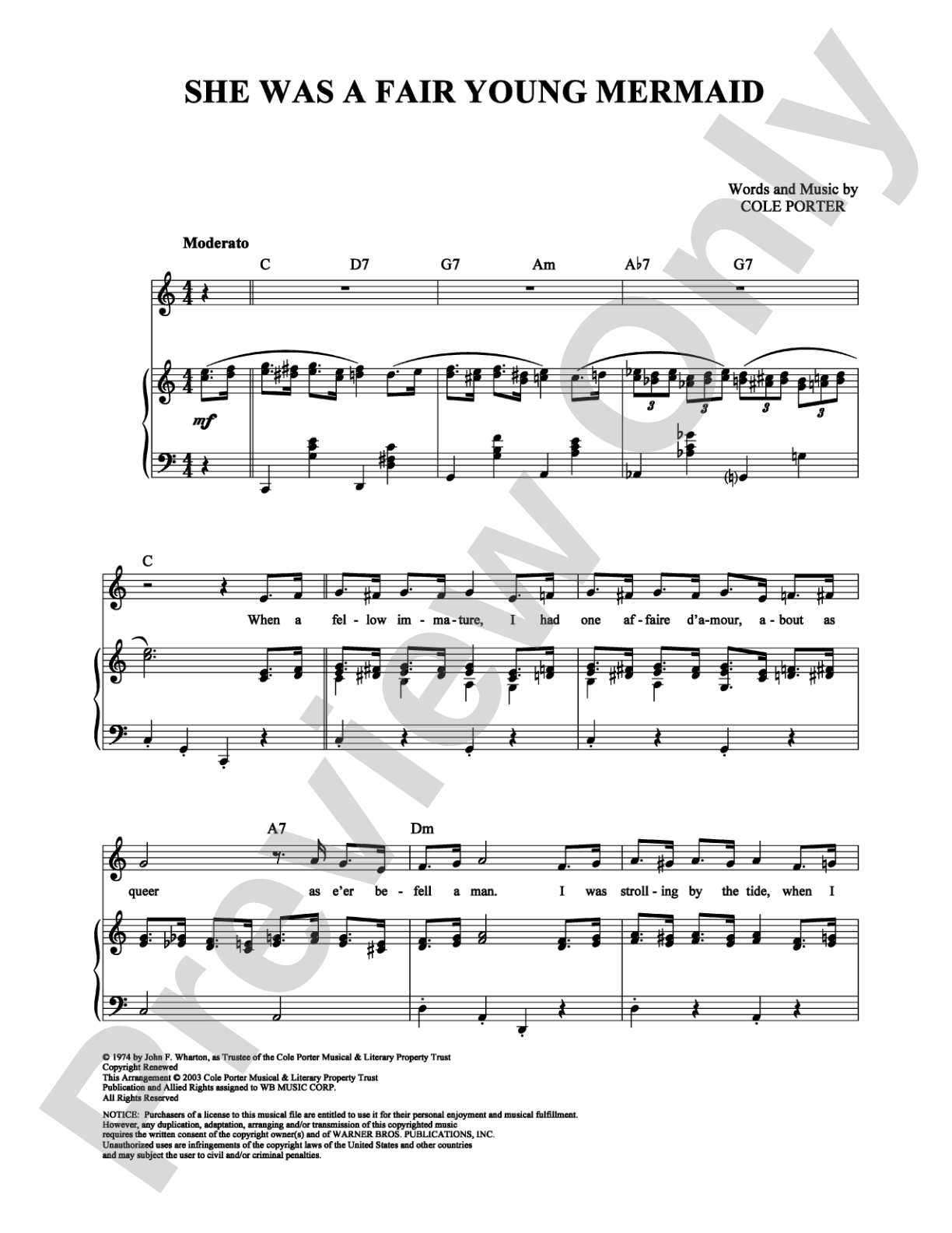 She Was a Fair Young Mermaid: Piano/Vocal/Chords Digital Sheet Music