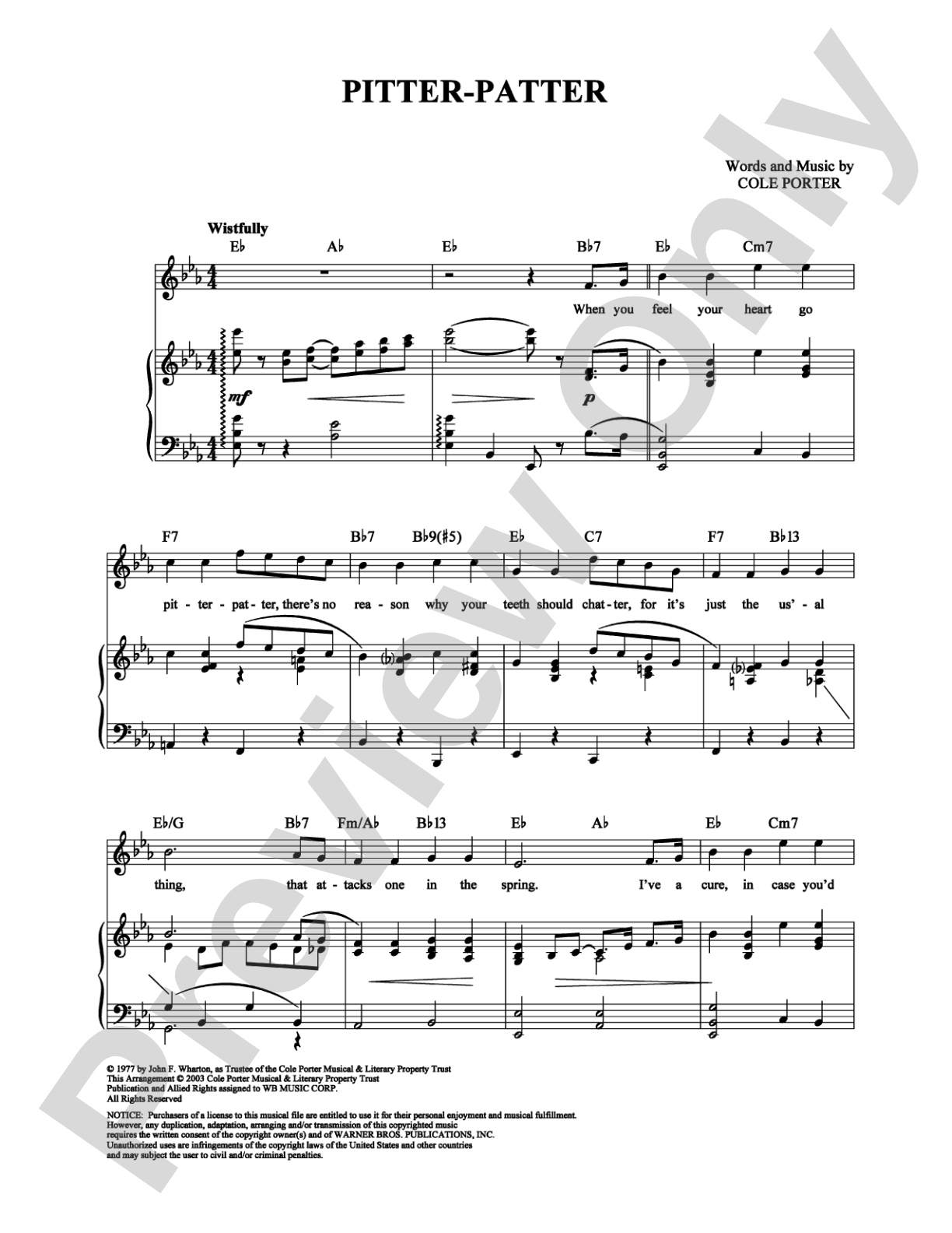 Pitter-Patter: Piano/Vocal/Chords Digital Sheet Music