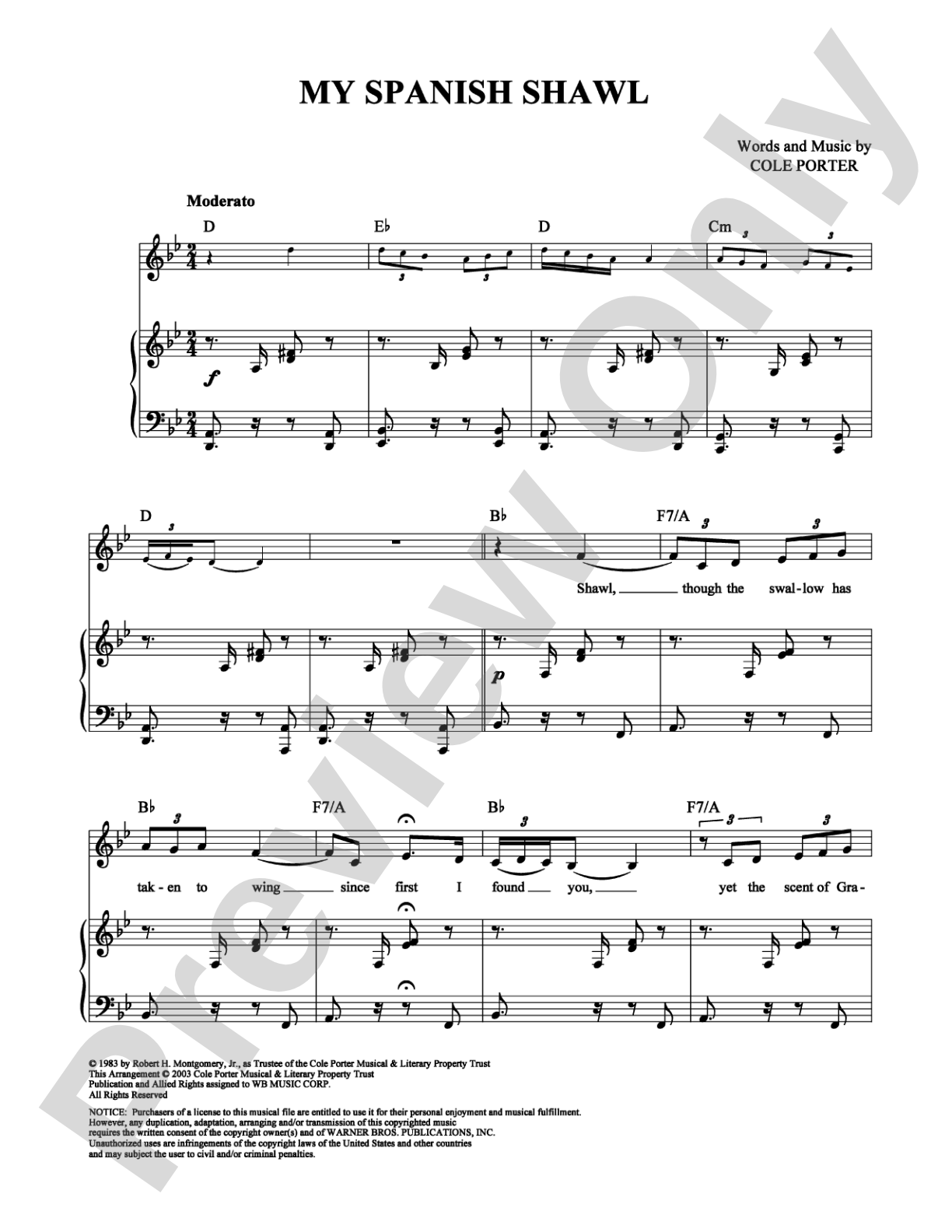 My Spanish Shawl: Piano/Vocal/Chords Digital Sheet Music