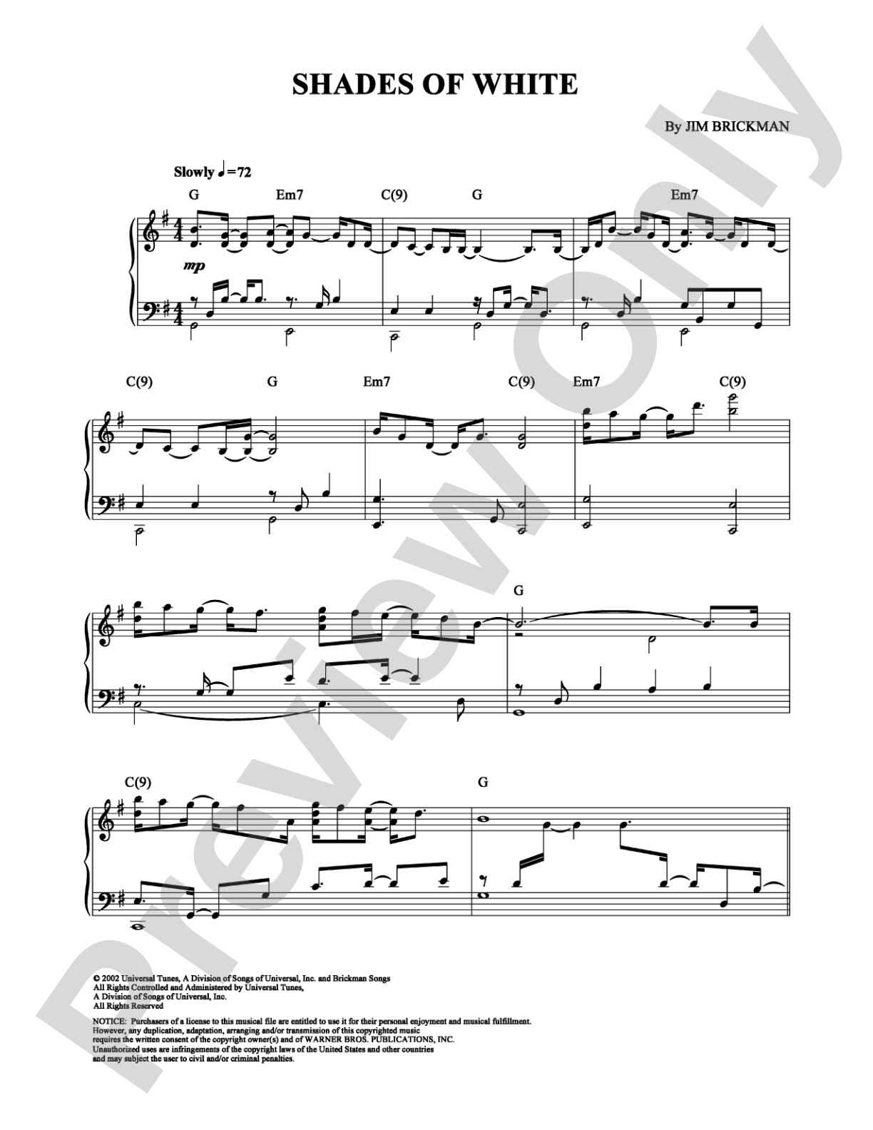 Shades of White: Piano Digital Sheet Music