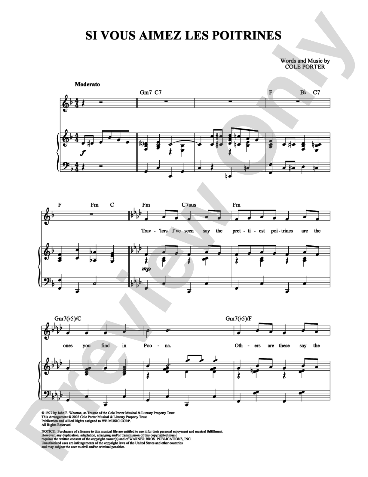 Si Vous Aimez les Poitrines: Piano/Vocal/Chords Digital Sheet Music