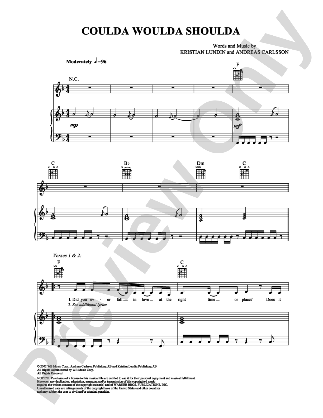 Coulda Woulda Shoulda: Piano/Vocal/Chords Digital Sheet Music