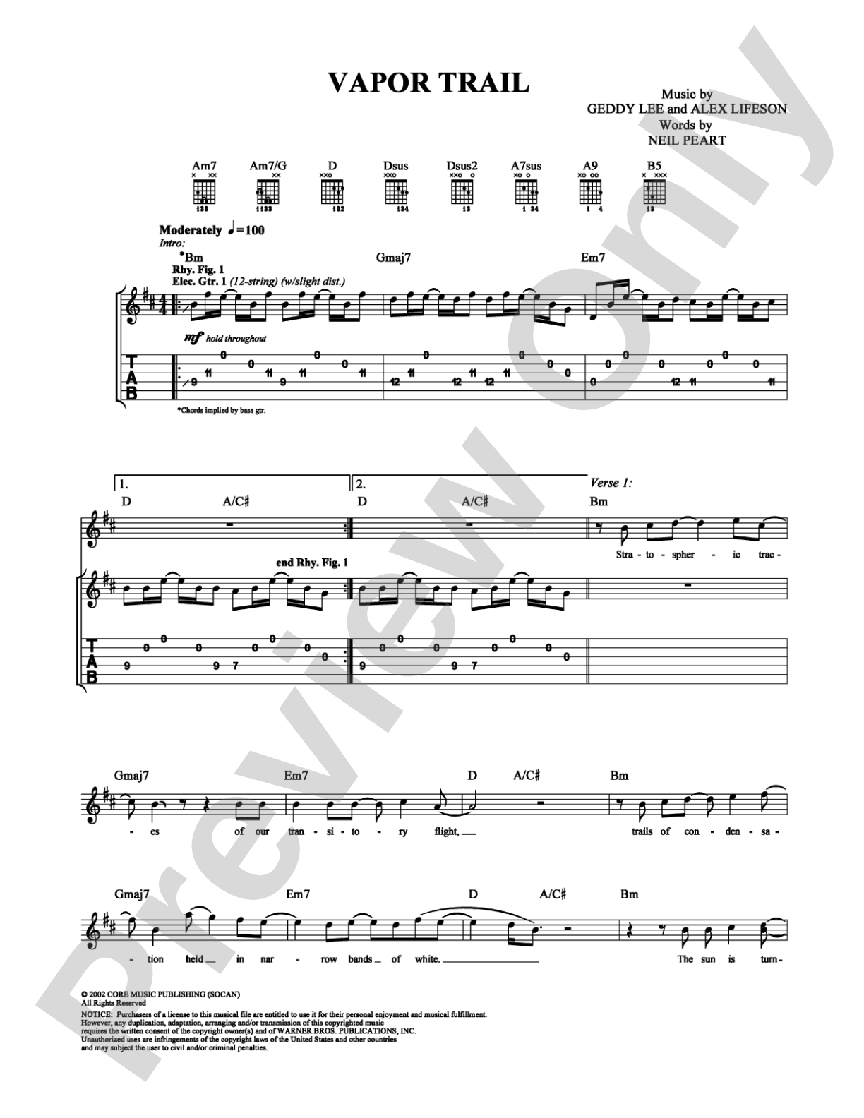 Vapor Trail: Guitar TAB Digital Sheet Music
