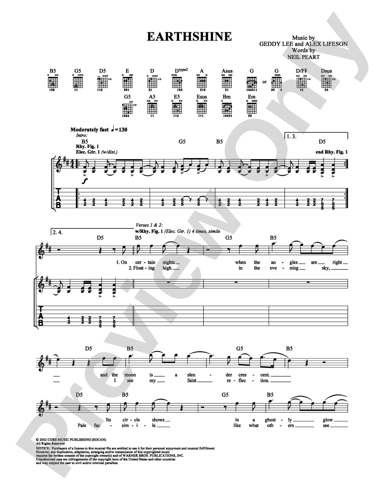Earthshine: Guitar TAB Digital Sheet Music