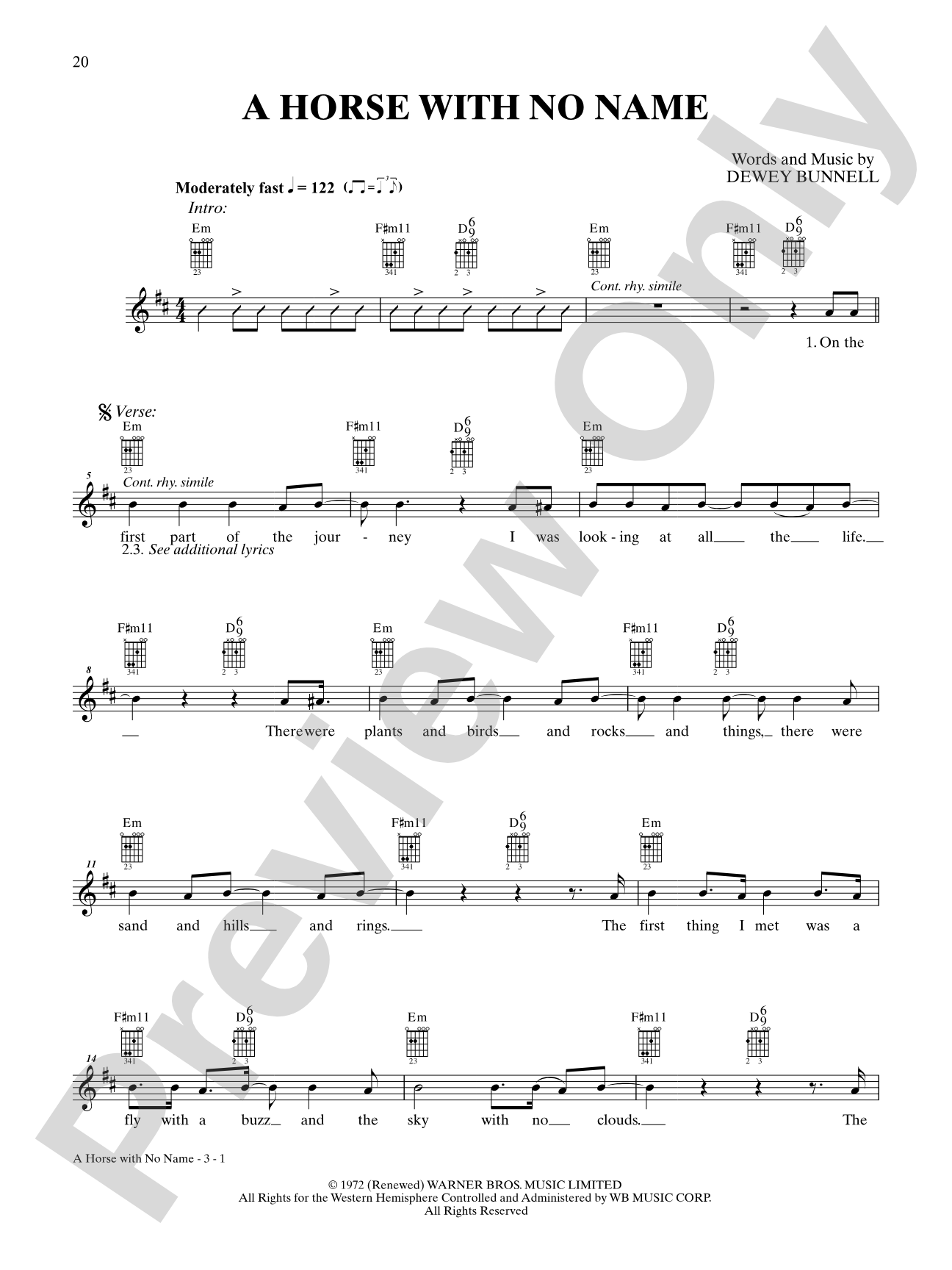 A Horse With No Name: Interm./Easy Guitar TAB